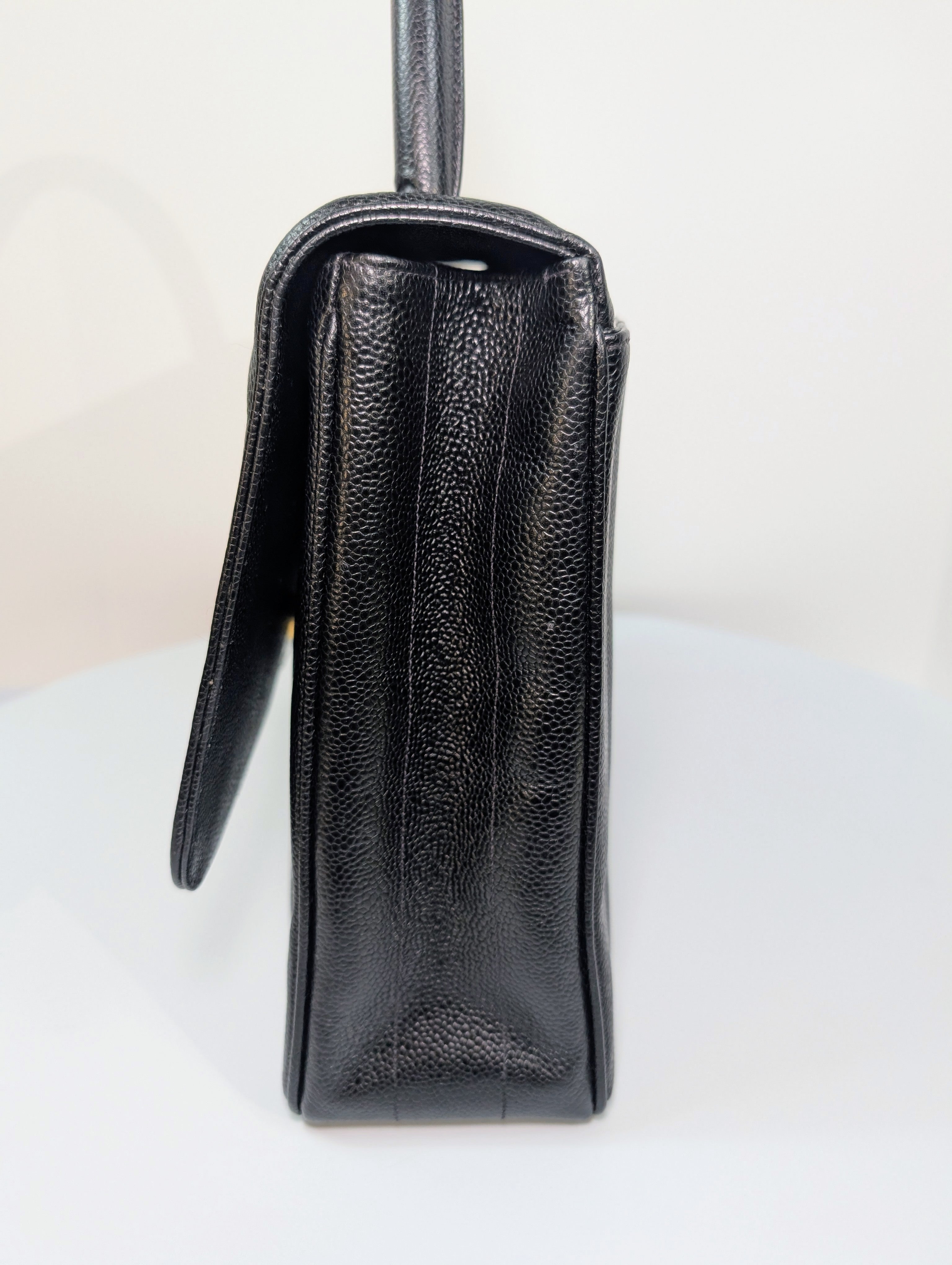 Chanel Vintage Black Caviar Mademoiselle Kelly Top Handle Flap Bag