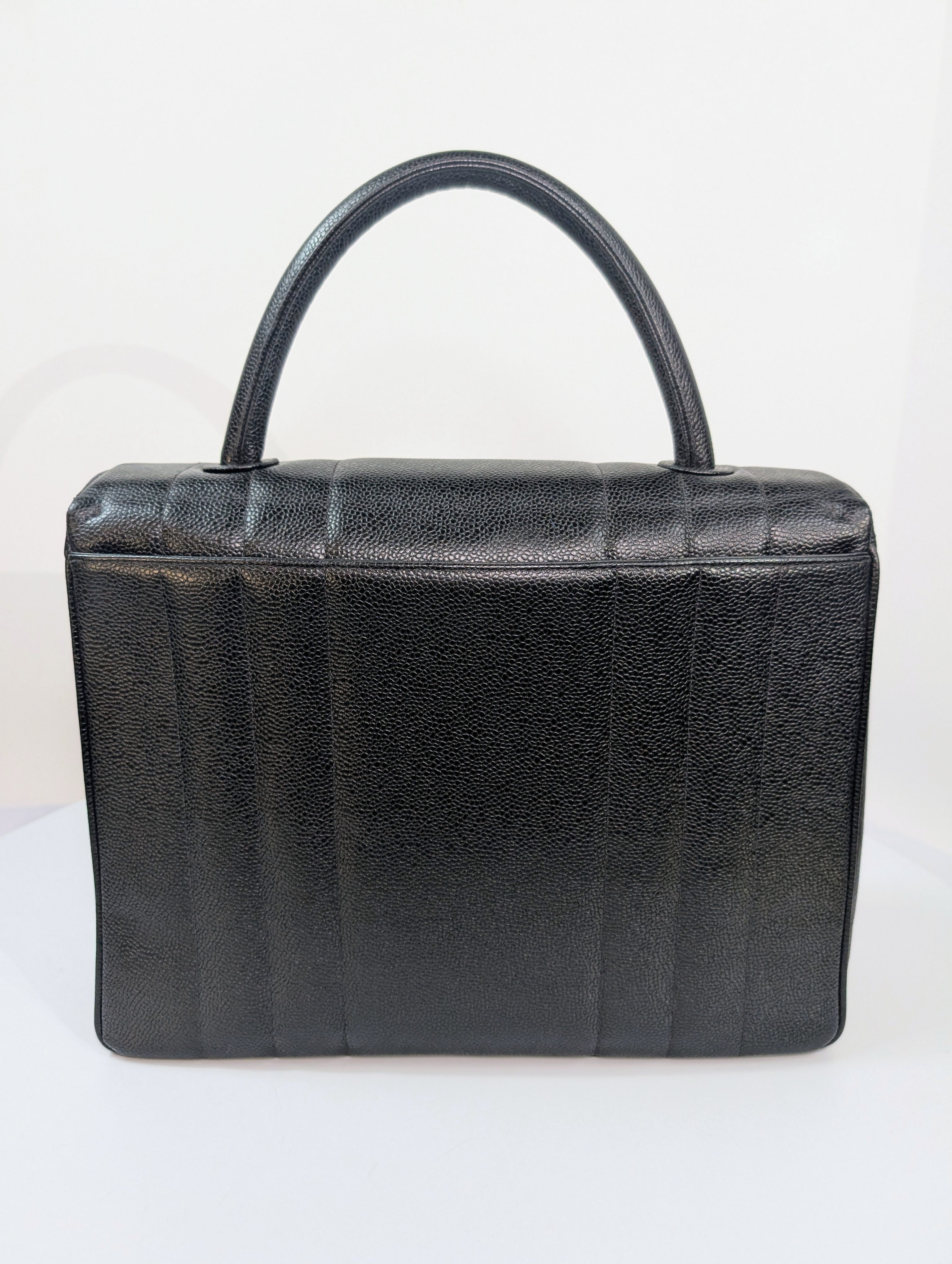 Chanel Vintage Black Caviar Mademoiselle Kelly Top Handle Flap Bag