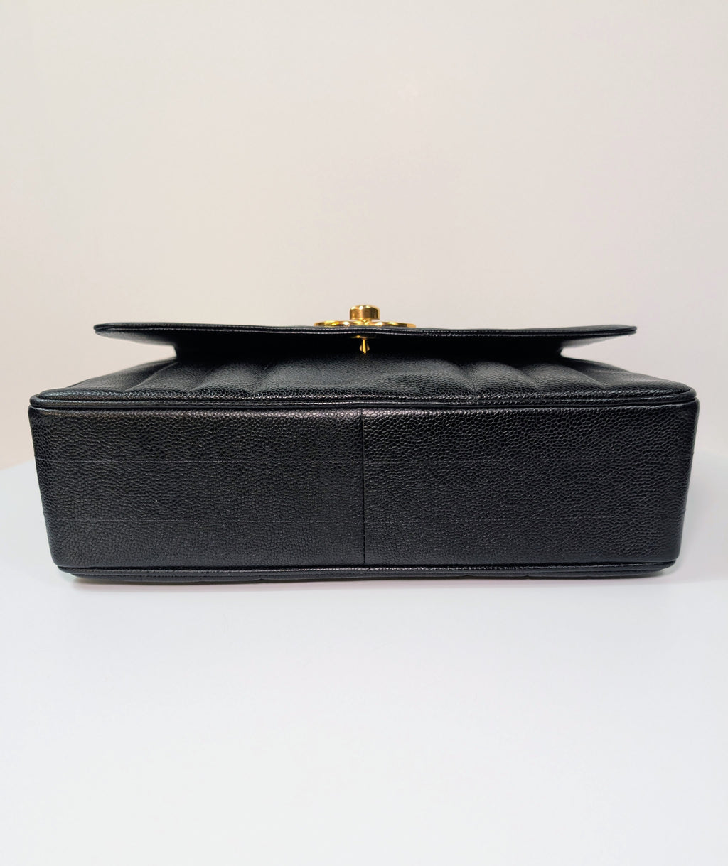 Chanel Vintage Black Caviar Mademoiselle Kelly Top Handle Flap Bag