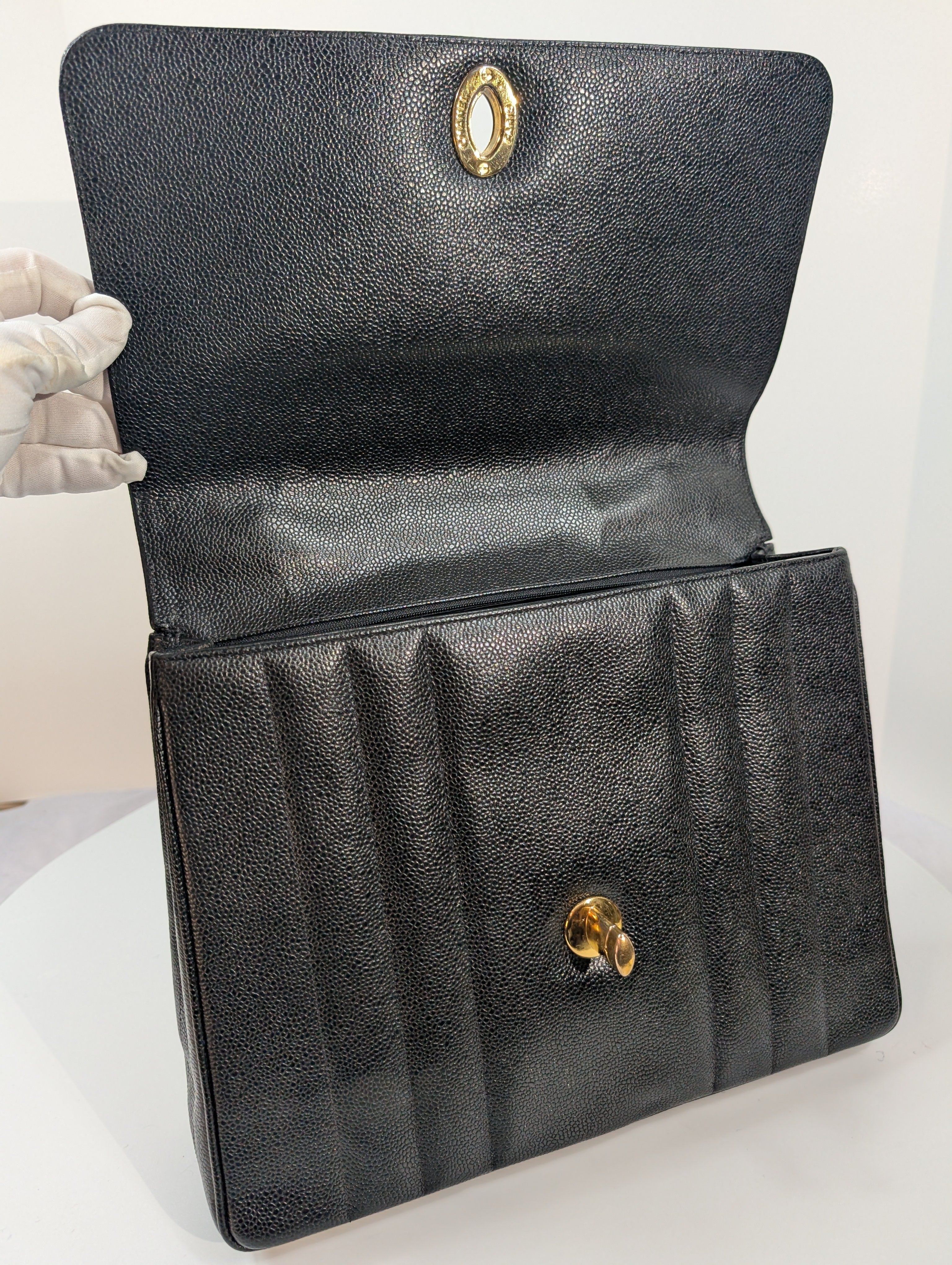 Chanel Vintage Black Caviar Mademoiselle Kelly Top Handle Flap Bag