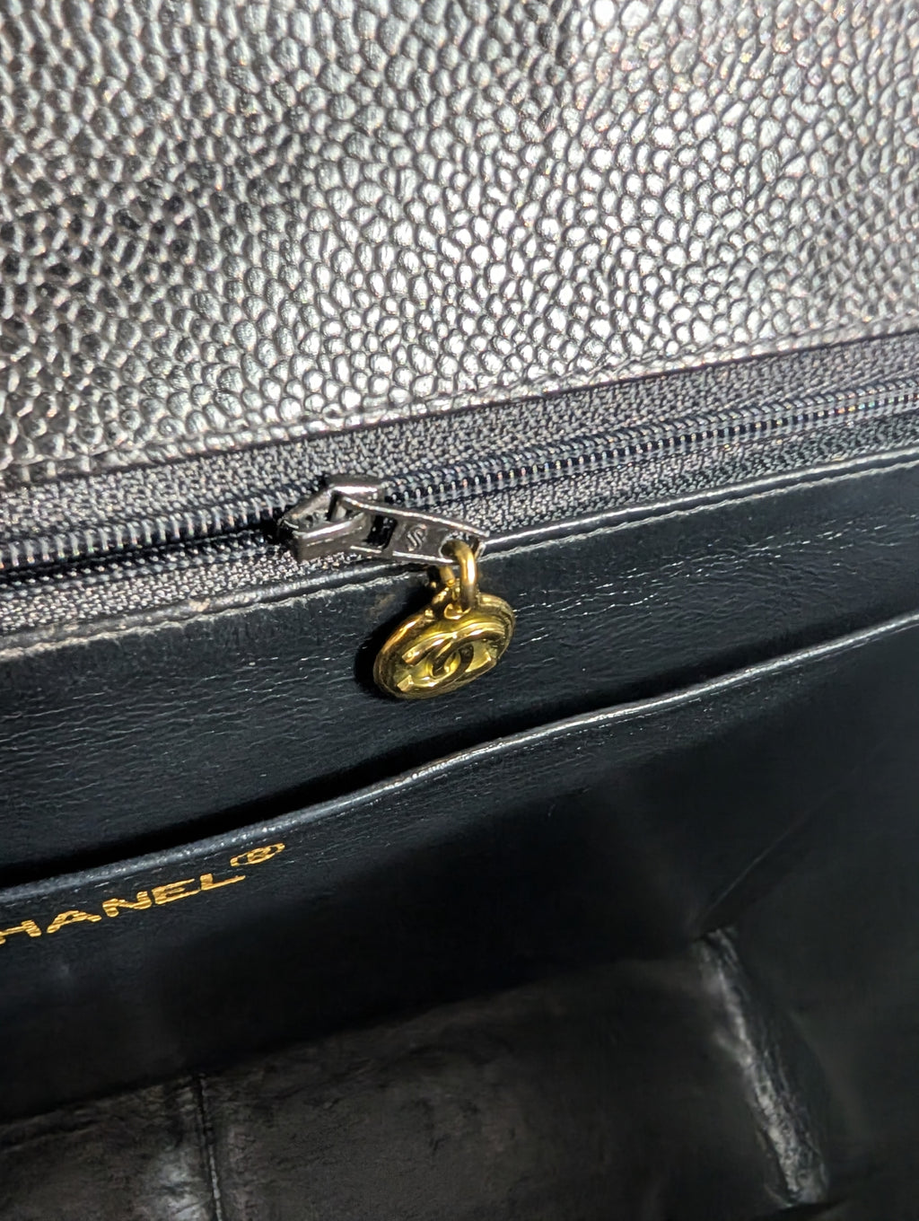 Chanel Vintage Black Caviar Mademoiselle Kelly Top Handle Flap Bag