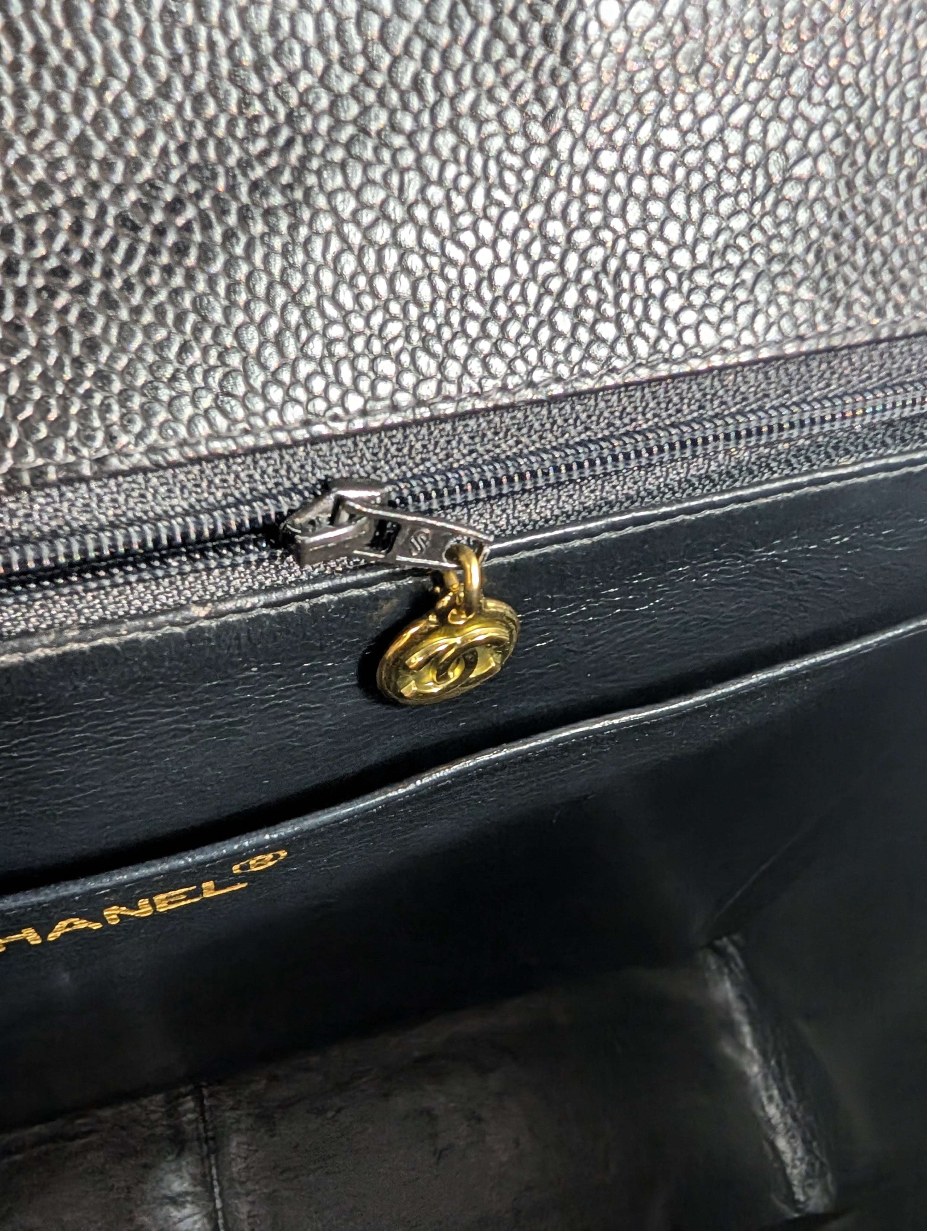 Chanel Vintage Black Caviar Mademoiselle Kelly Top Handle Flap Bag