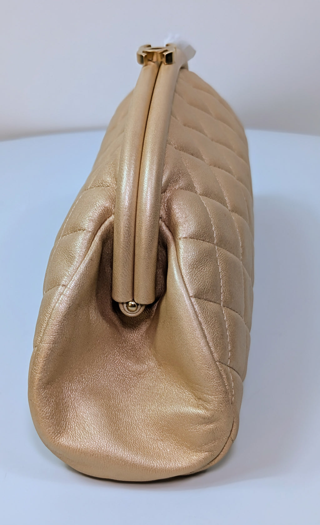 Chanel Pearlescent Gold Half Moon Quilted Lambskin Kisslock Clutch