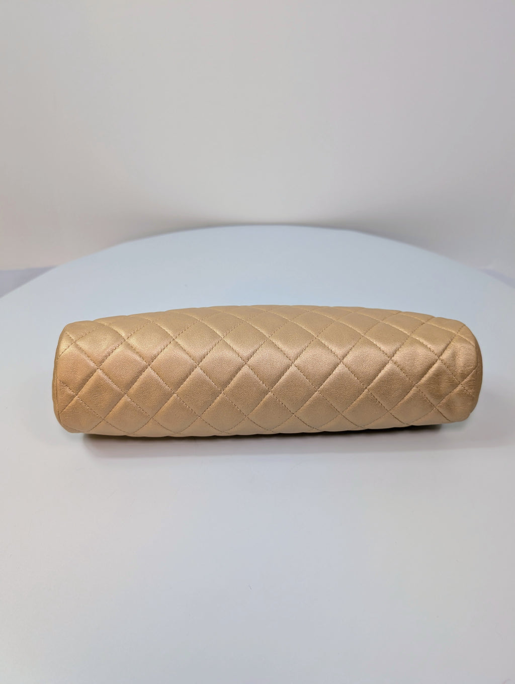 Chanel Pearlescent Gold Half Moon Quilted Lambskin Kisslock Clutch