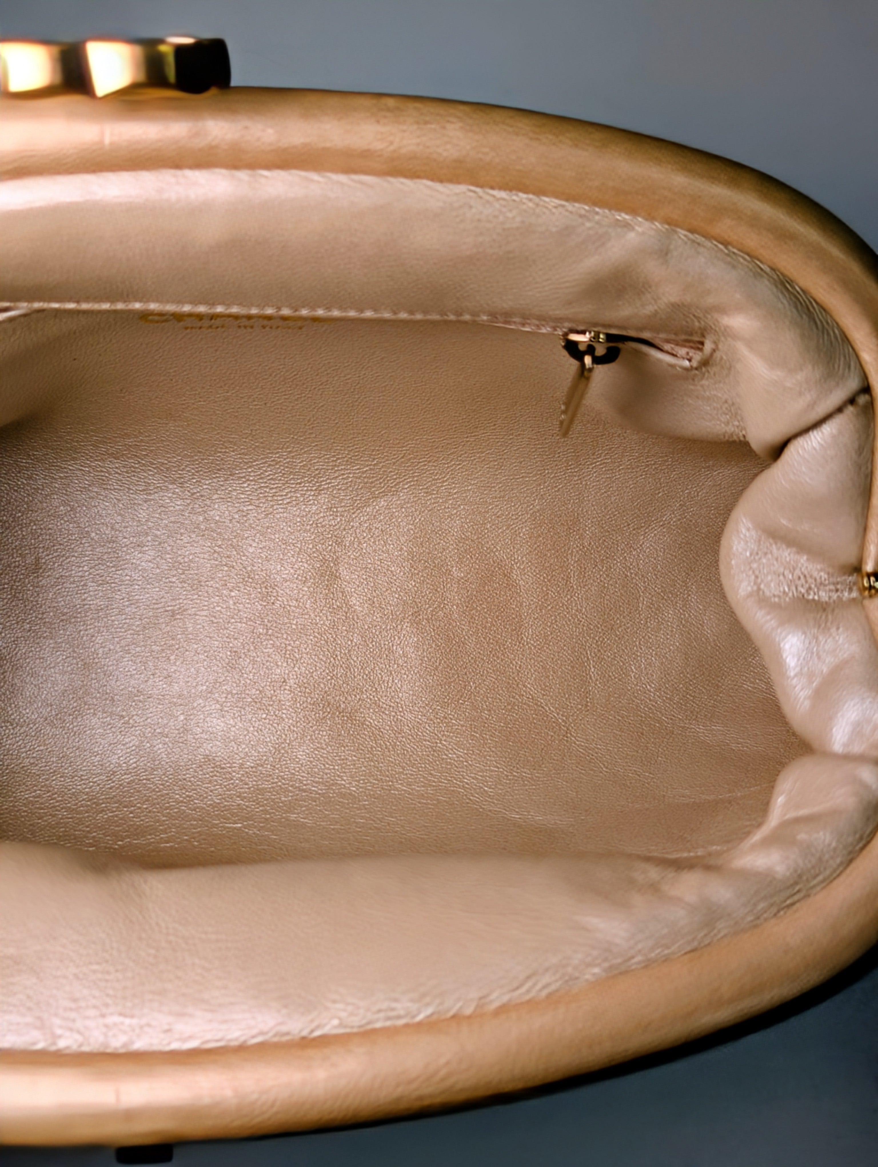 Chanel Pearlescent Gold Half Moon Quilted Lambskin Kisslock Clutch