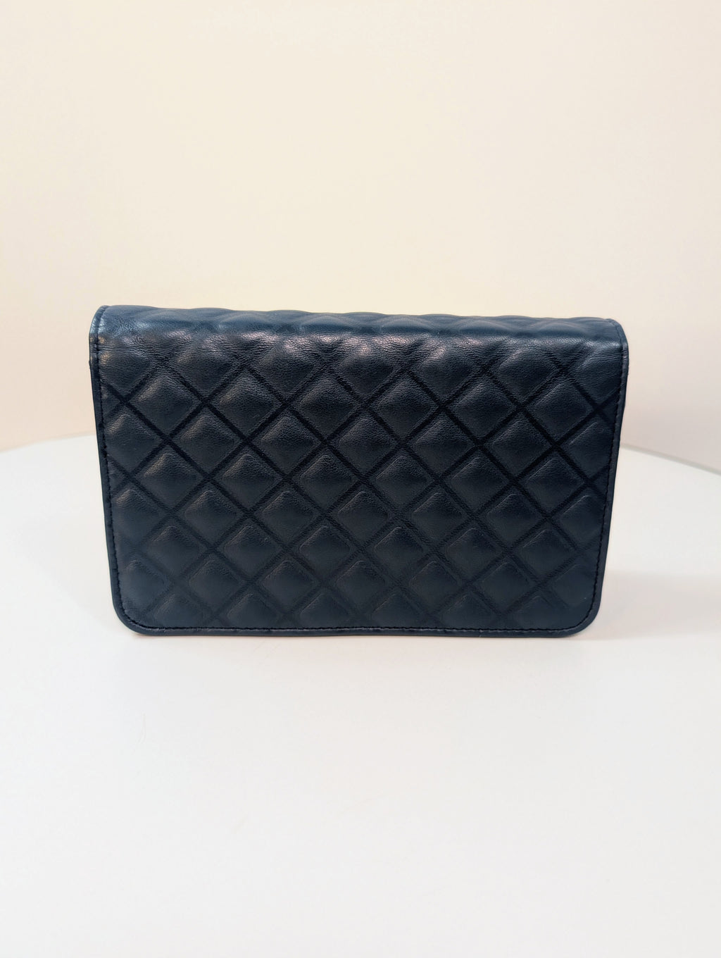 Chanel Slate Blue Embossed CC Diamond-Quilted Calfskin Wallet on Chain (WOC)