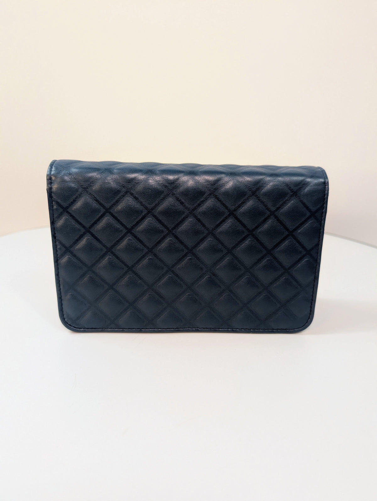 Chanel Slate Blue Embossed CC Diamond-Quilted Calfskin Wallet on Chain (WOC)