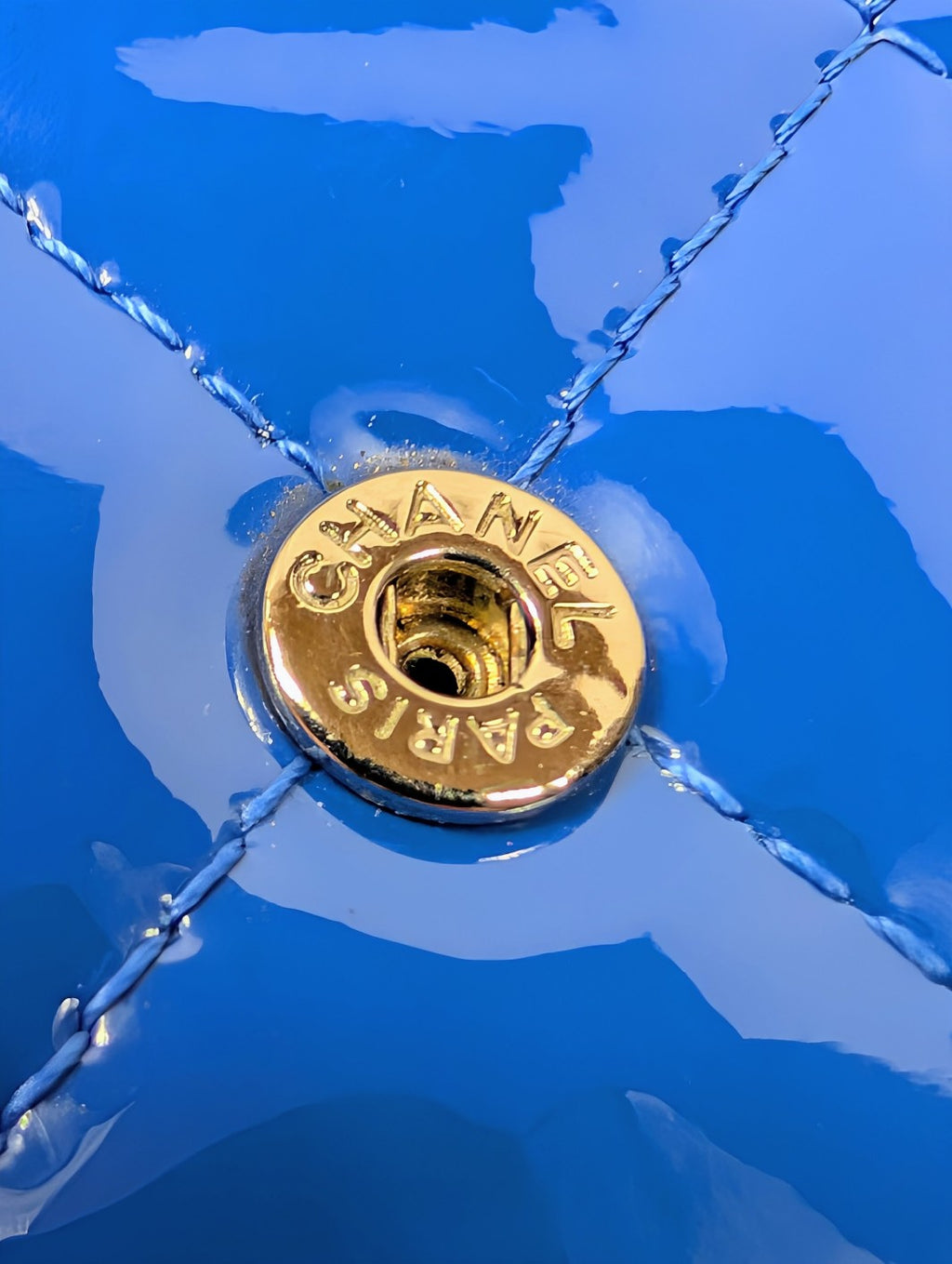 Chanel Bright Blue Patent Leather Boy Wallet On Chain (WOC)