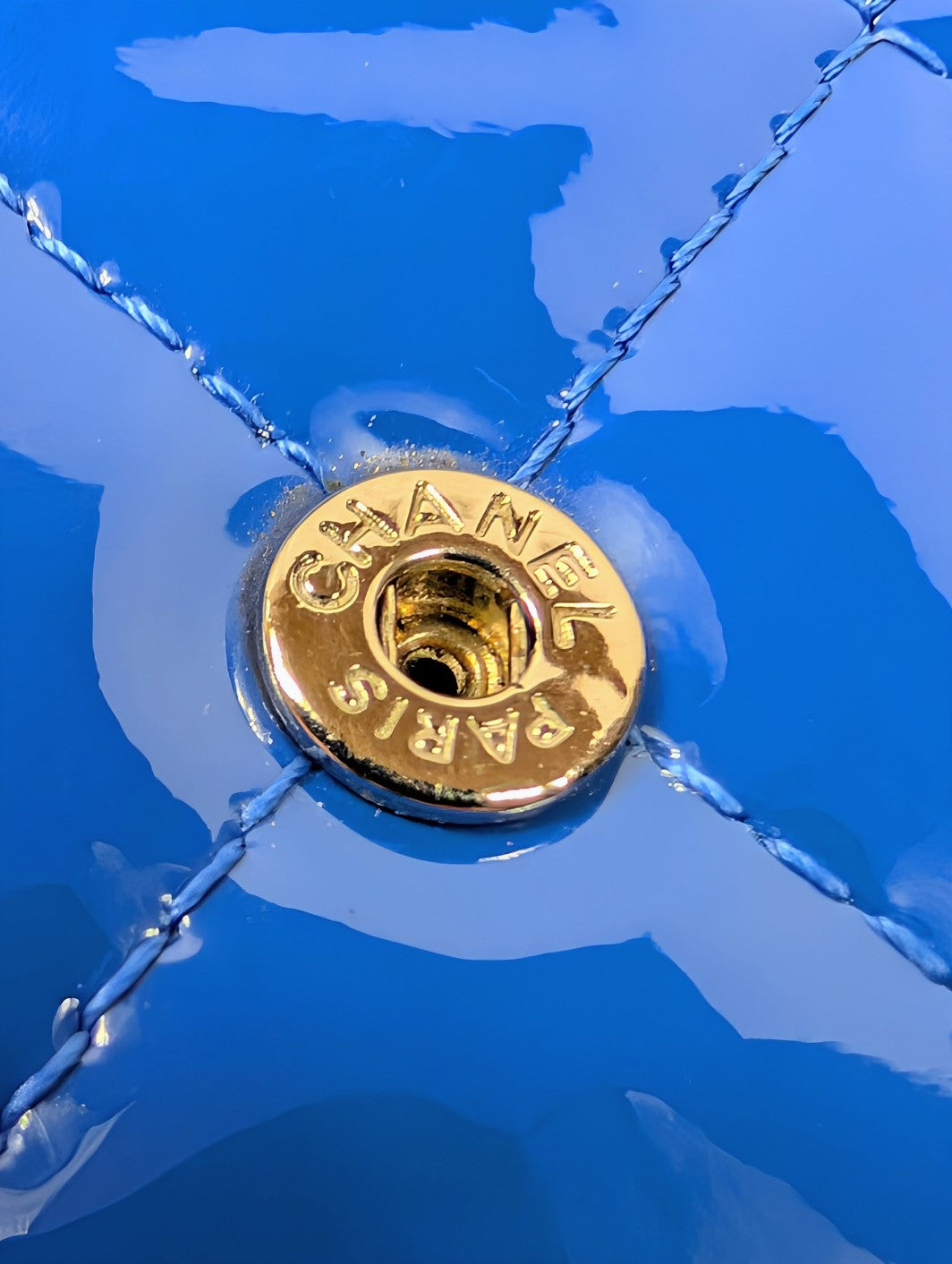 Chanel Bright Blue Patent Leather Boy Wallet On Chain (WOC)