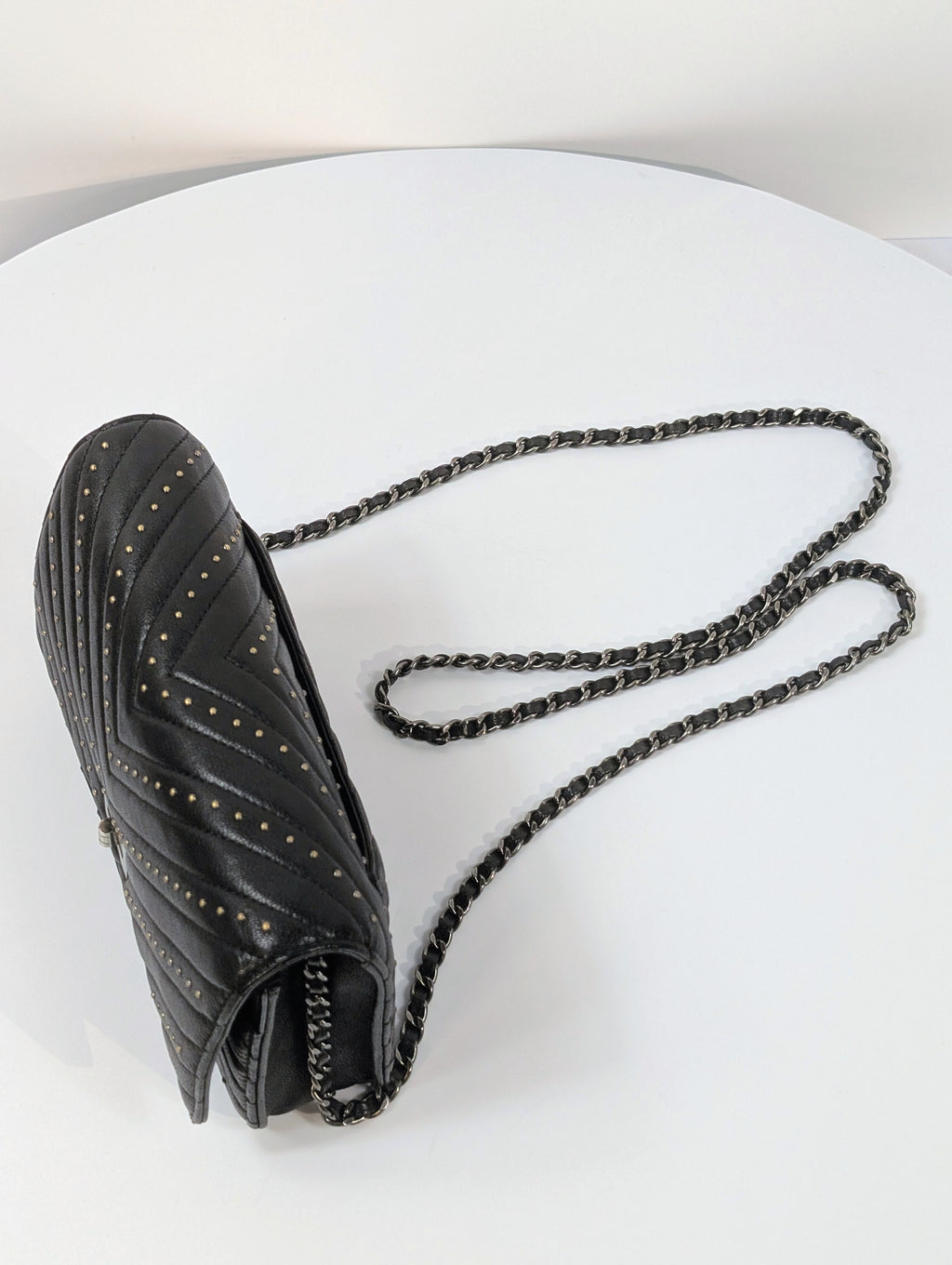 Chanel Special Edition Reissue Black Studded Chevron Calfskin Wallet on Chain (WOC)