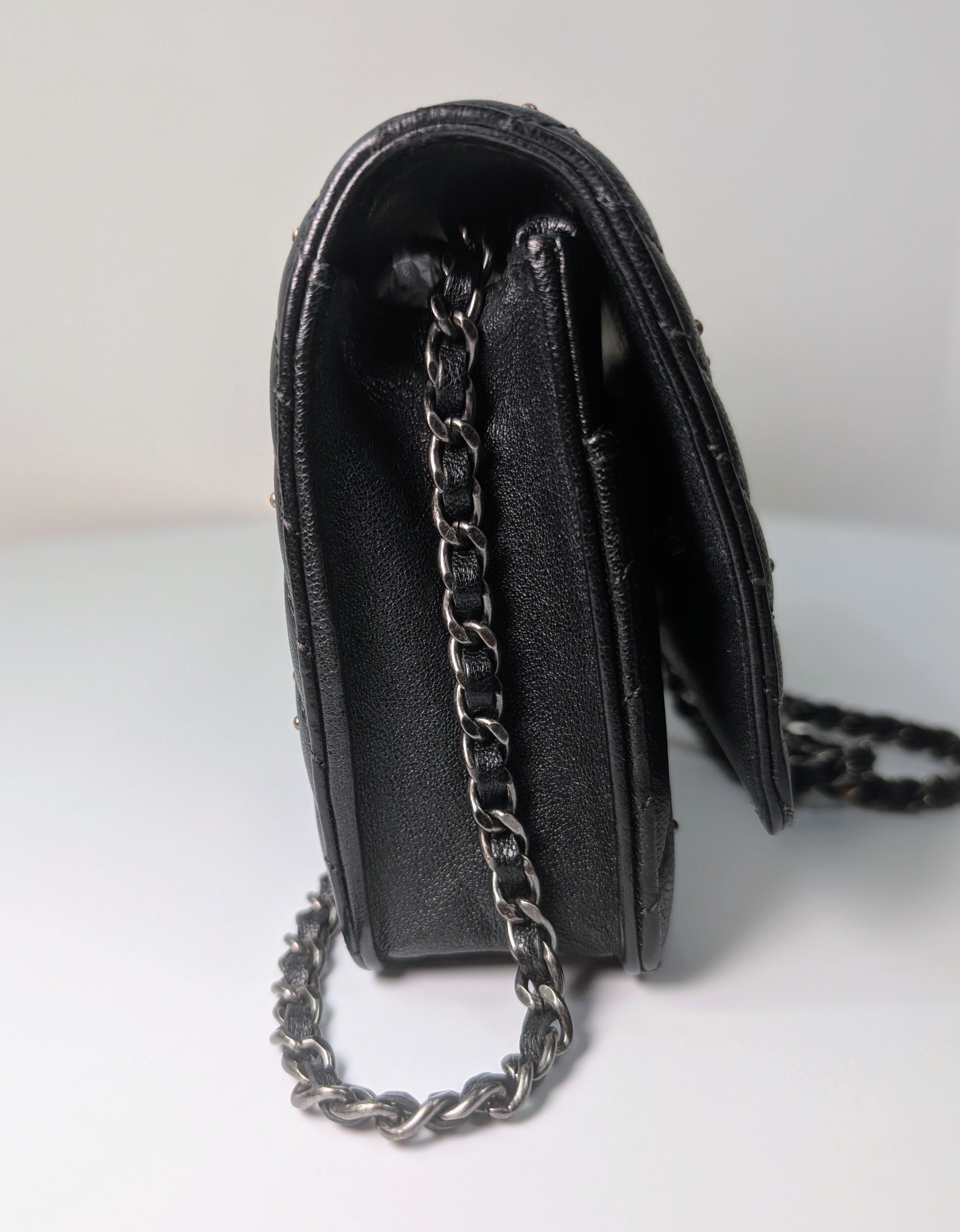 Chanel Special Edition Reissue Black Studded Chevron Calfskin Wallet on Chain (WOC)