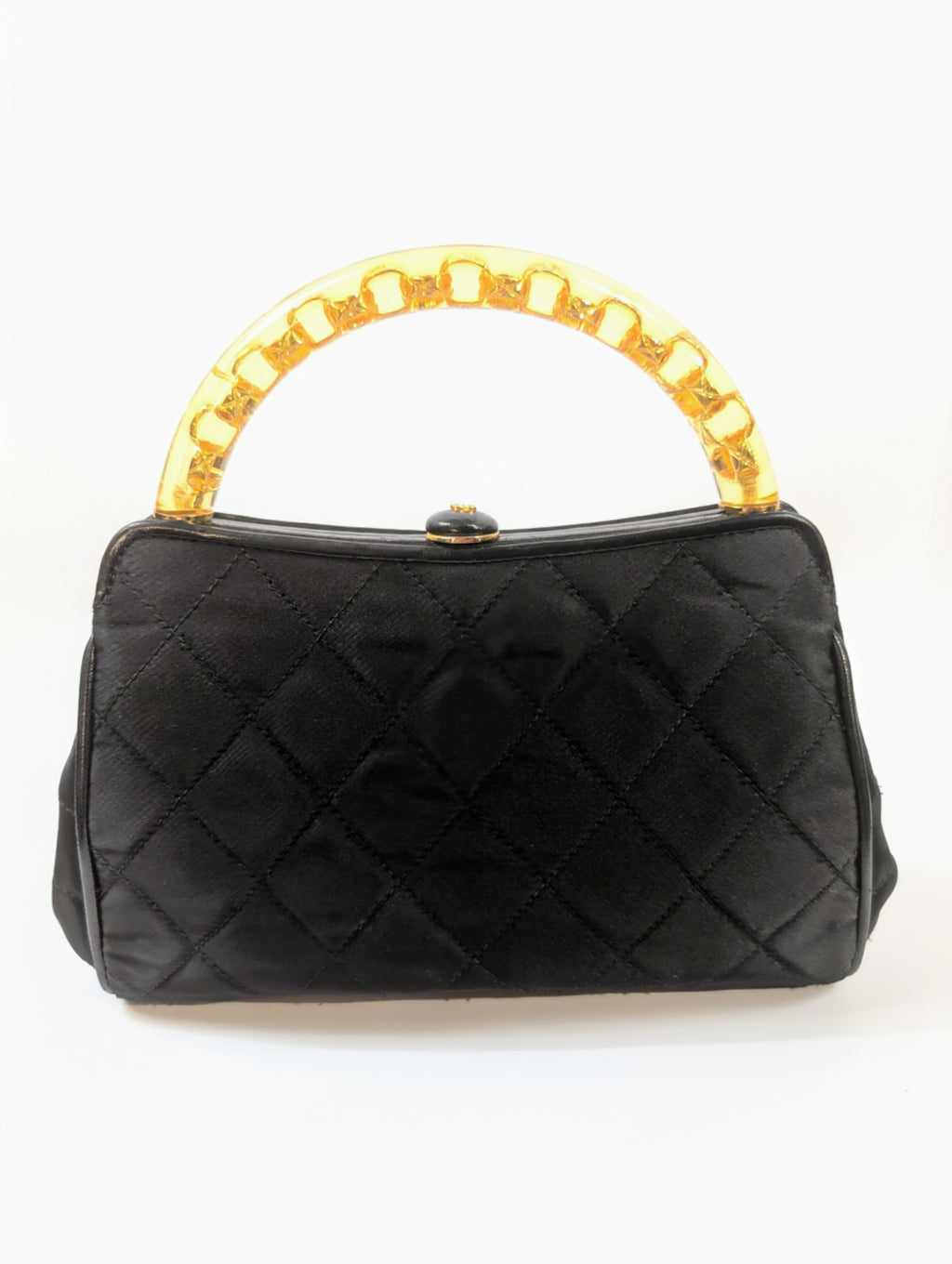 Chanel Vintage Black Quilted Satin Frame Top Handle Bag