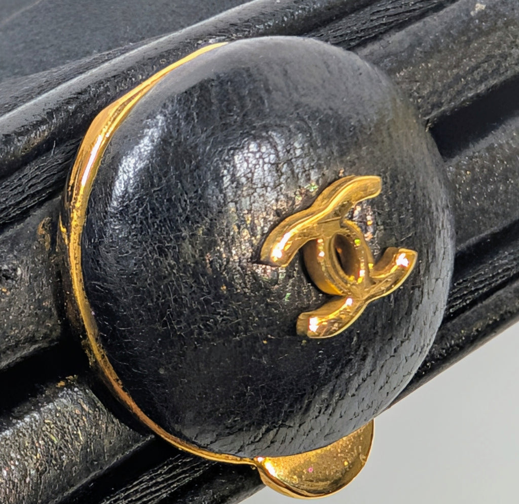 Chanel Vintage Black Quilted Satin Frame Top Handle Bag