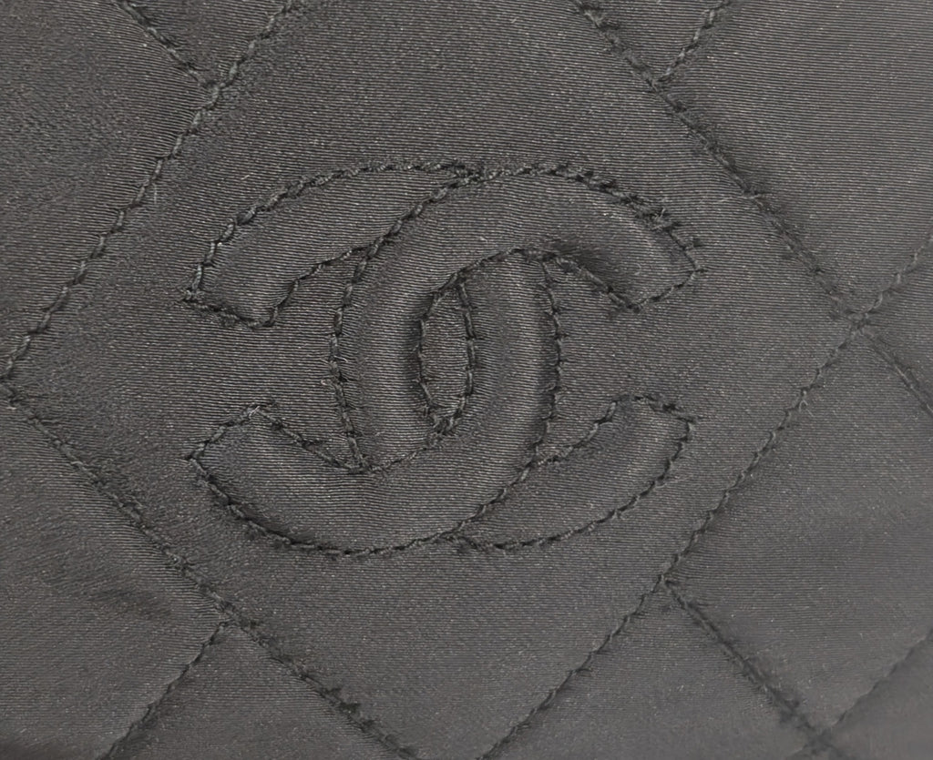 Chanel Vintage Black Quilted Satin Frame Top Handle Bag