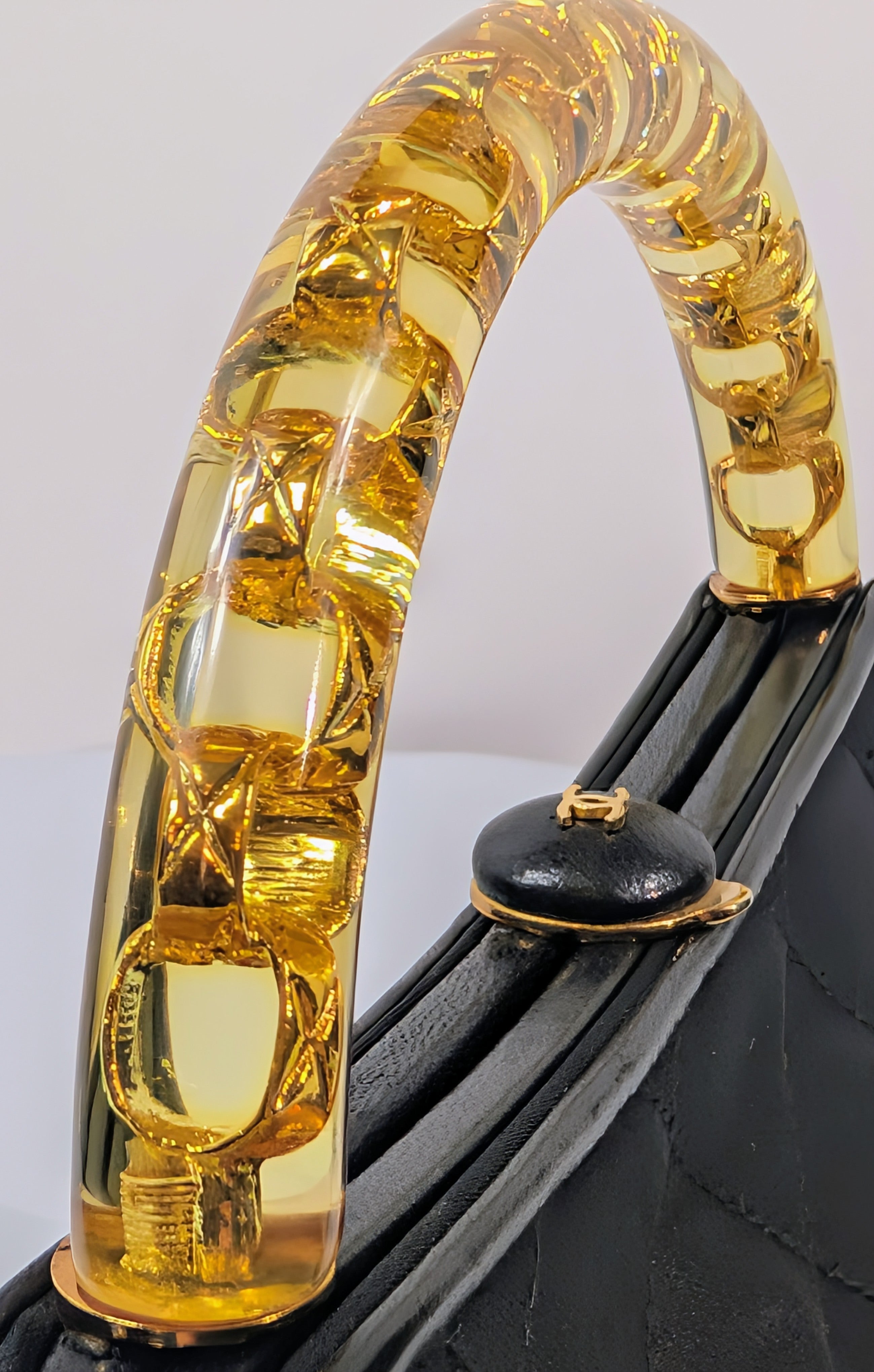 Chanel Vintage Black Quilted Satin Frame Top Handle Bag