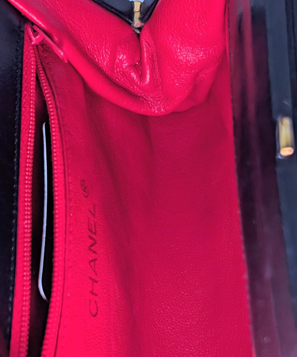 Chanel Vintage Black Quilted Satin Frame Top Handle Bag