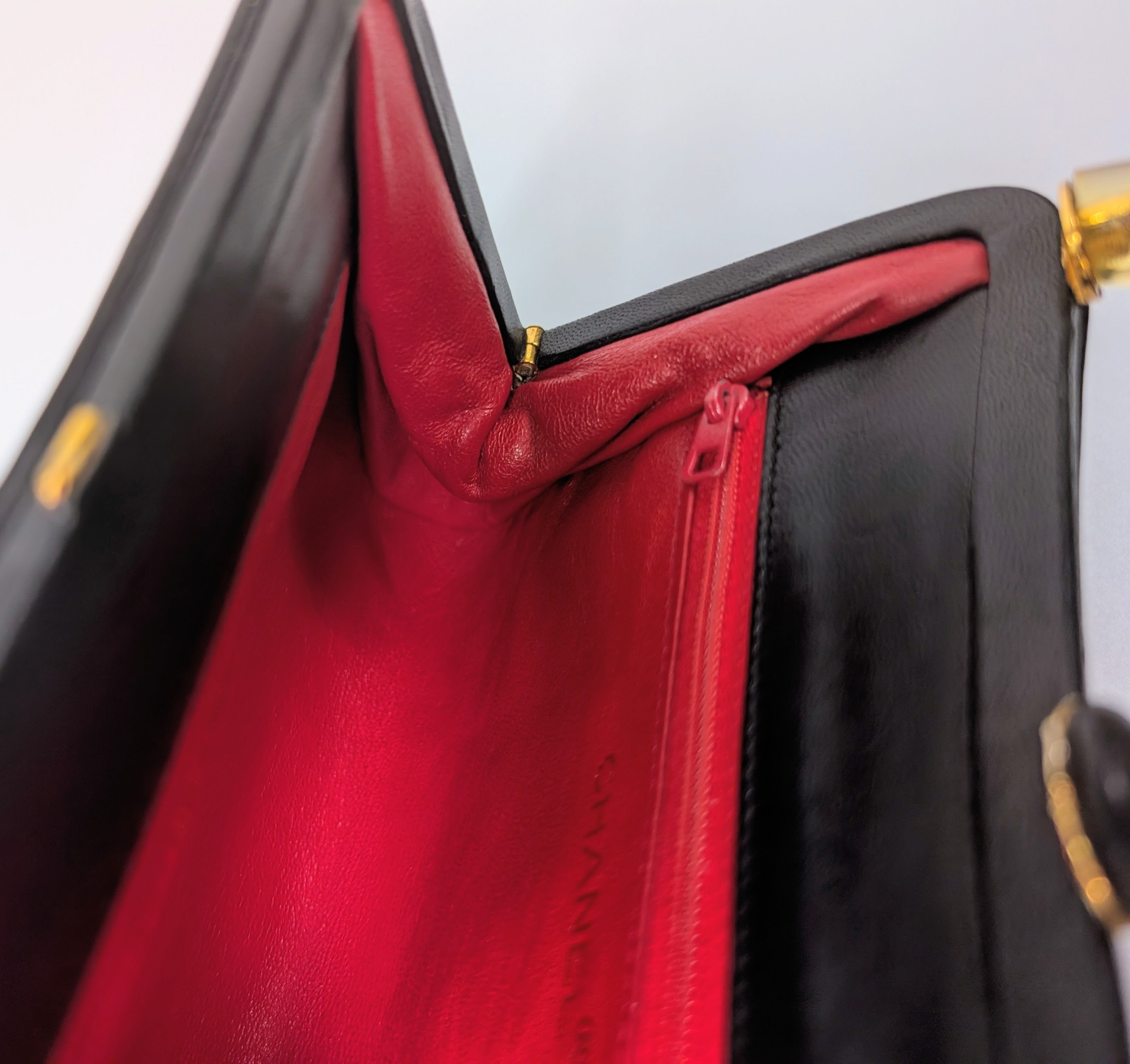 Chanel Vintage Black Quilted Satin Frame Top Handle Bag