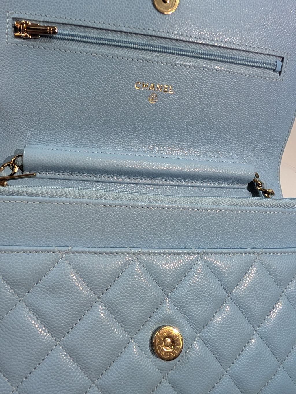 Chanel Sky Blue Caviar Wallet on Chain (WOC)