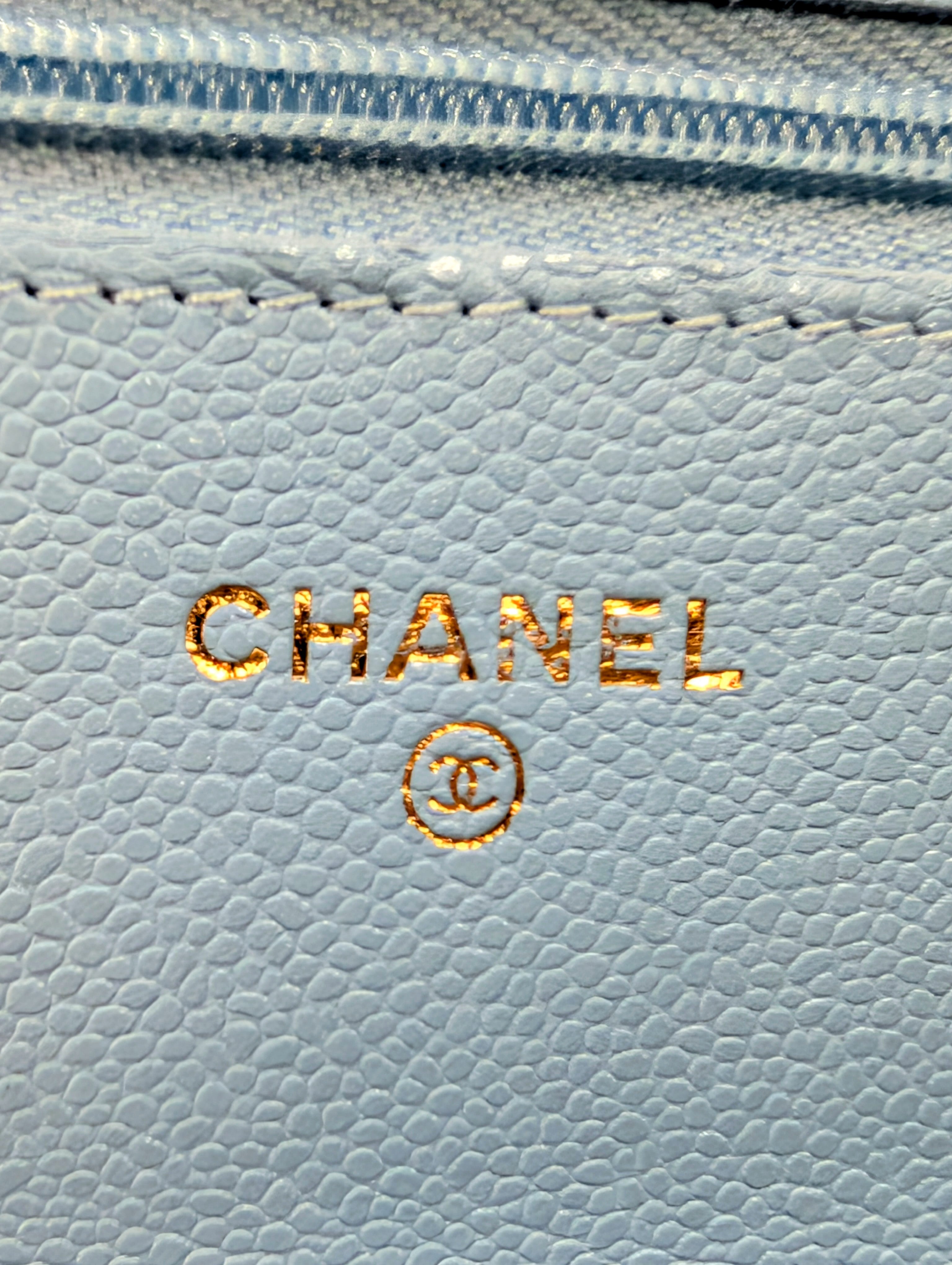 Chanel Sky Blue Caviar Wallet on Chain (WOC)