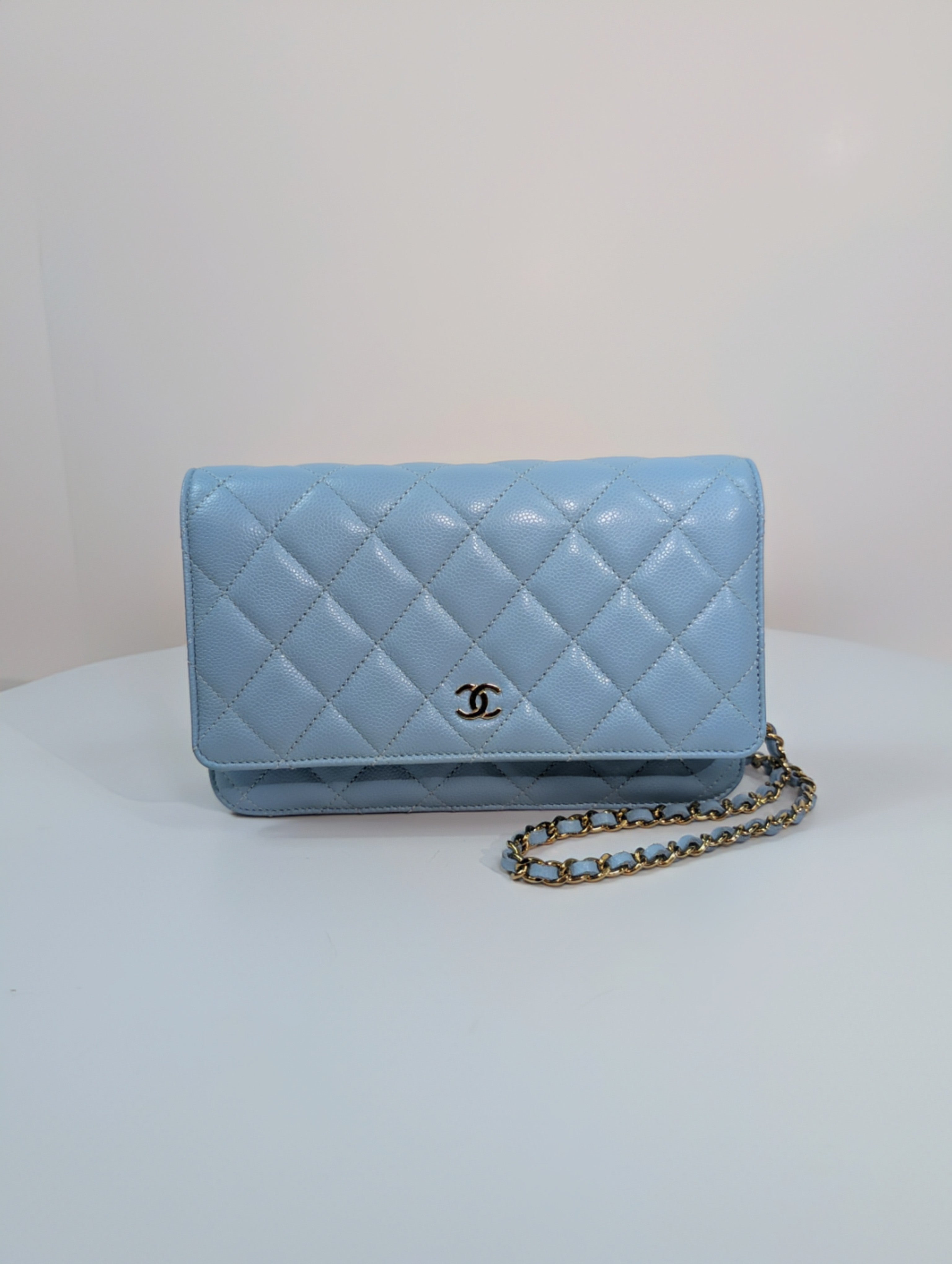 Chanel Sky Blue Caviar Wallet on Chain (WOC)
