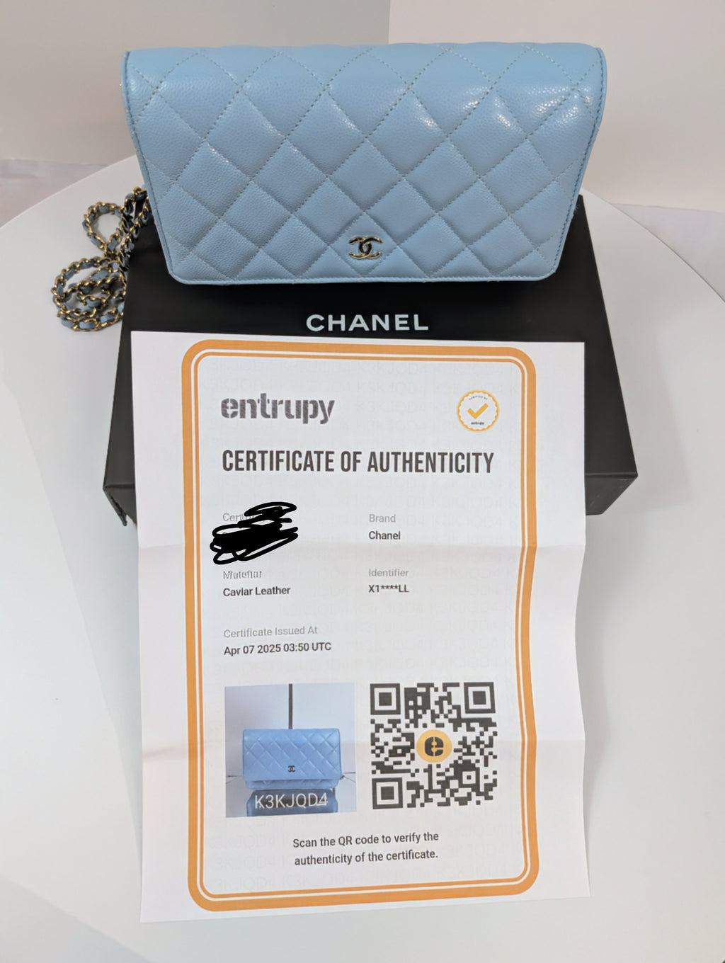 Chanel Sky Blue Caviar Wallet on Chain (WOC)