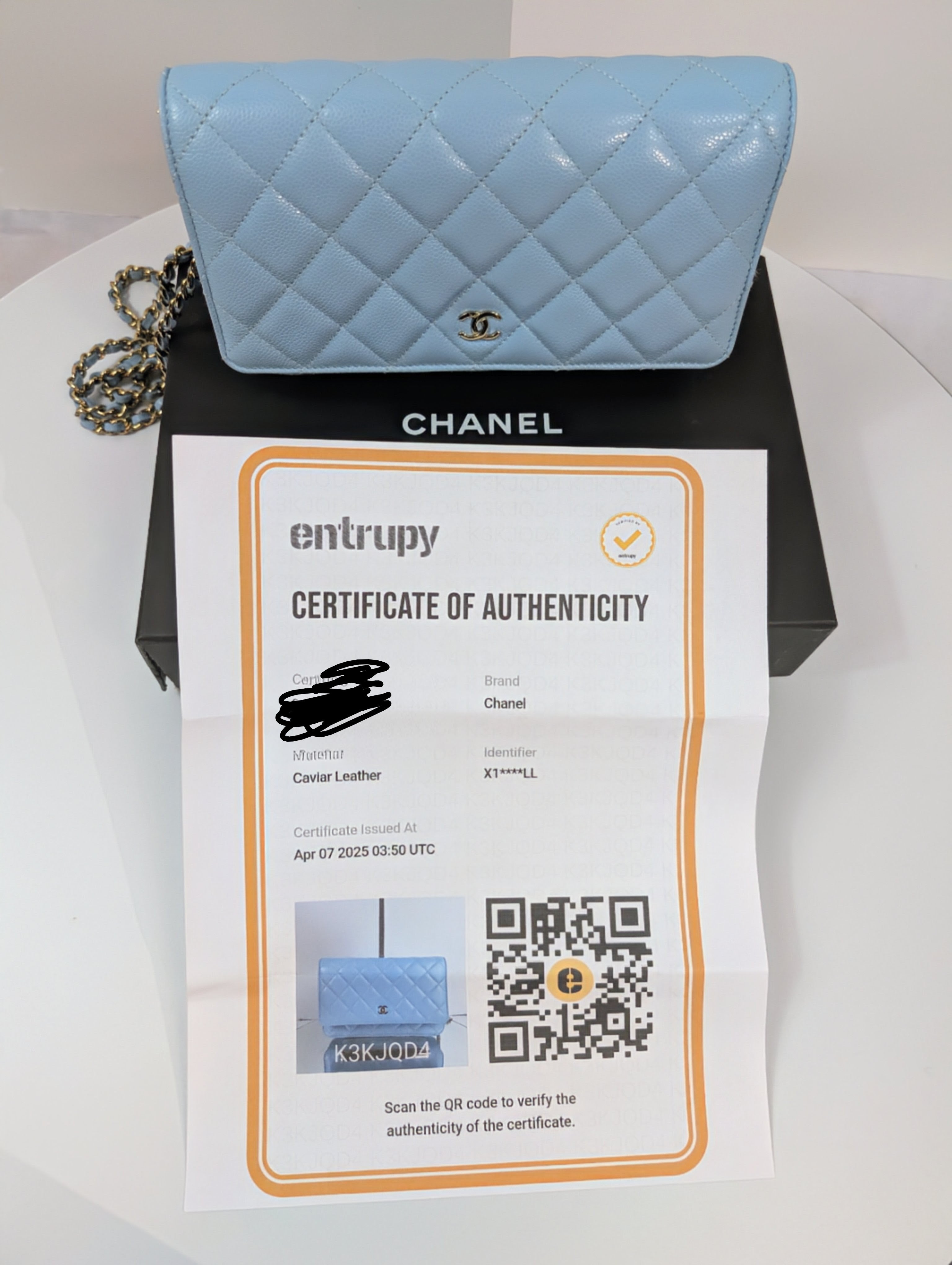 Chanel Sky Blue Caviar Wallet on Chain (WOC)