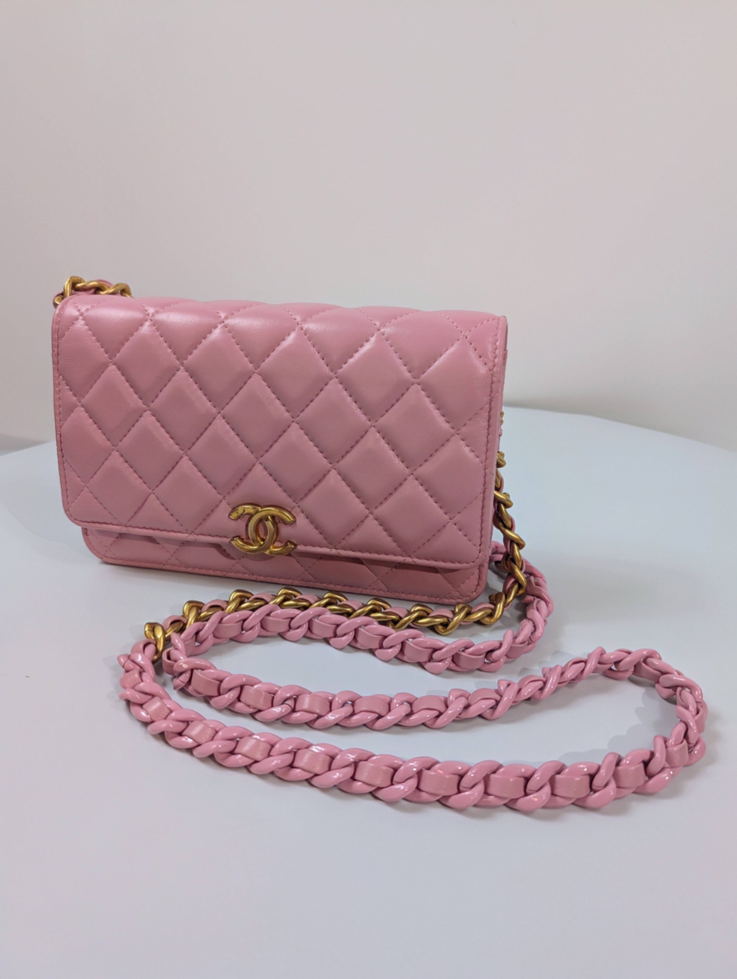 Chanel Pink Wallet on Chain (WOC) Quilted Lambskin with Tonal Chain