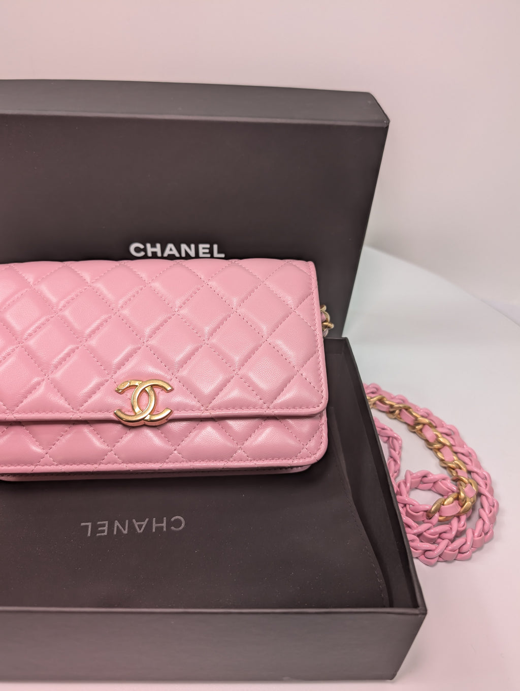 Chanel Pink Wallet on Chain (WOC) Quilted Lambskin with Tonal Chain