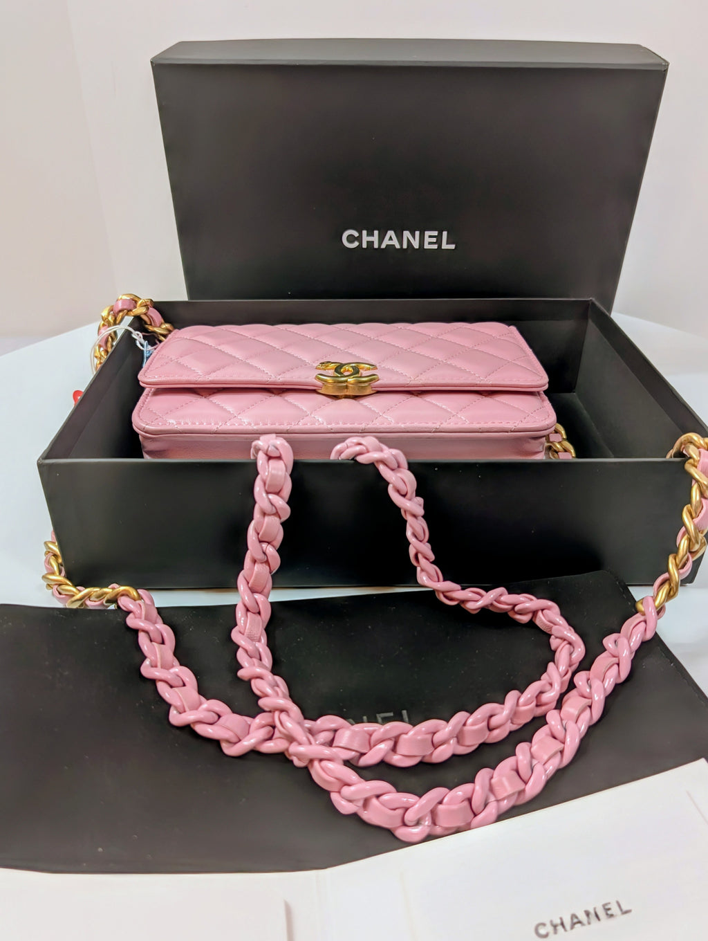 Chanel Pink Wallet on Chain (WOC) Quilted Lambskin with Tonal Chain