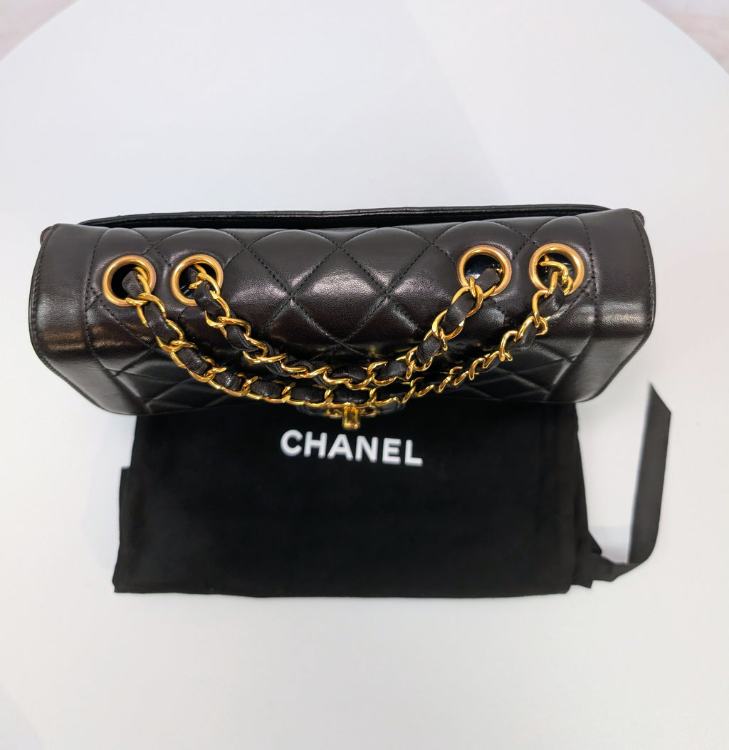 Chanel Vintage Classic Mademoiselle Diana Black Quilted Lambskin Flap Bag, 24K Gold Plated Hardware