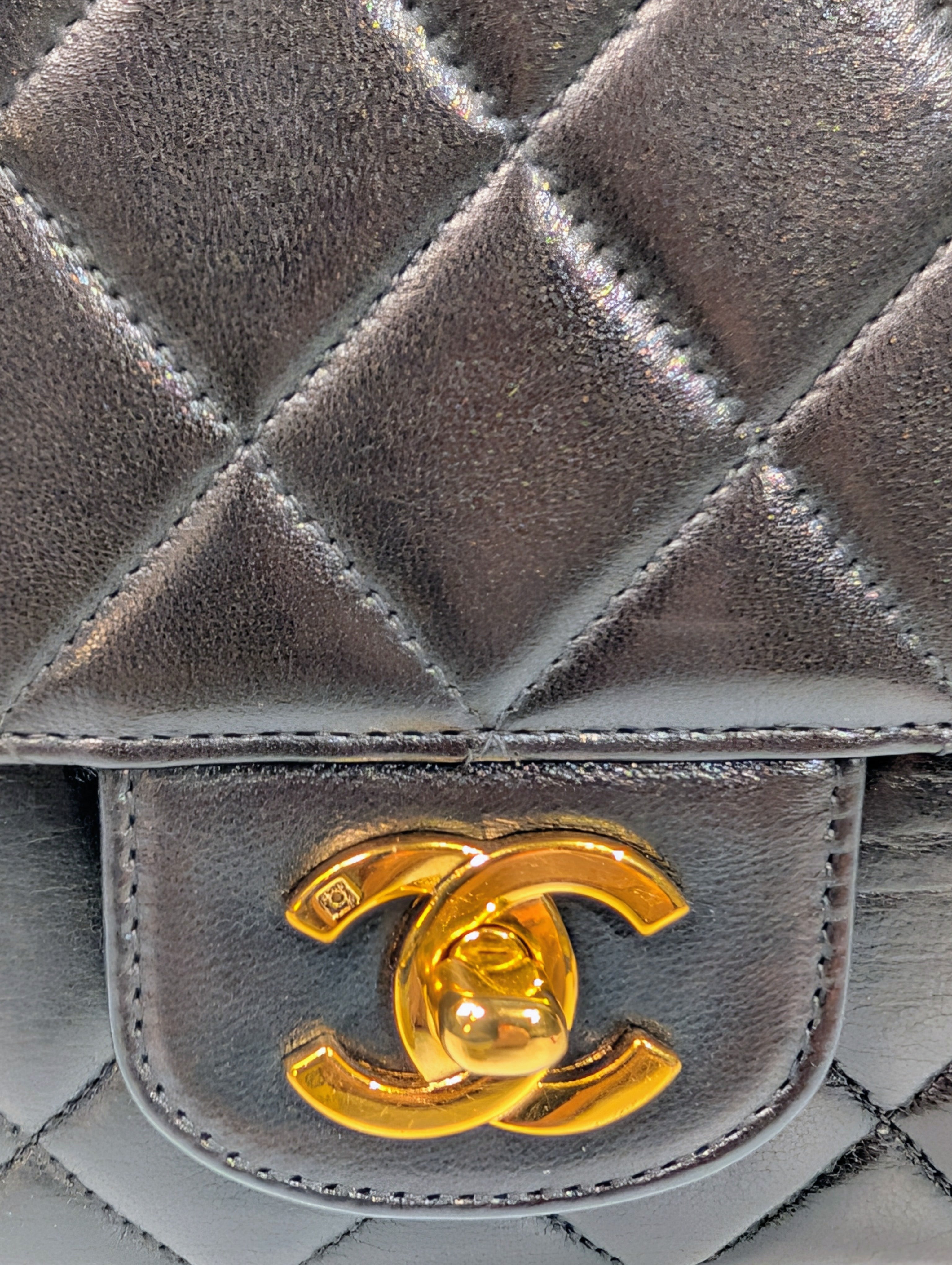 Chanel Vintage Classic Mademoiselle Diana Black Quilted Lambskin Flap Bag, 24K Gold Plated Hardware