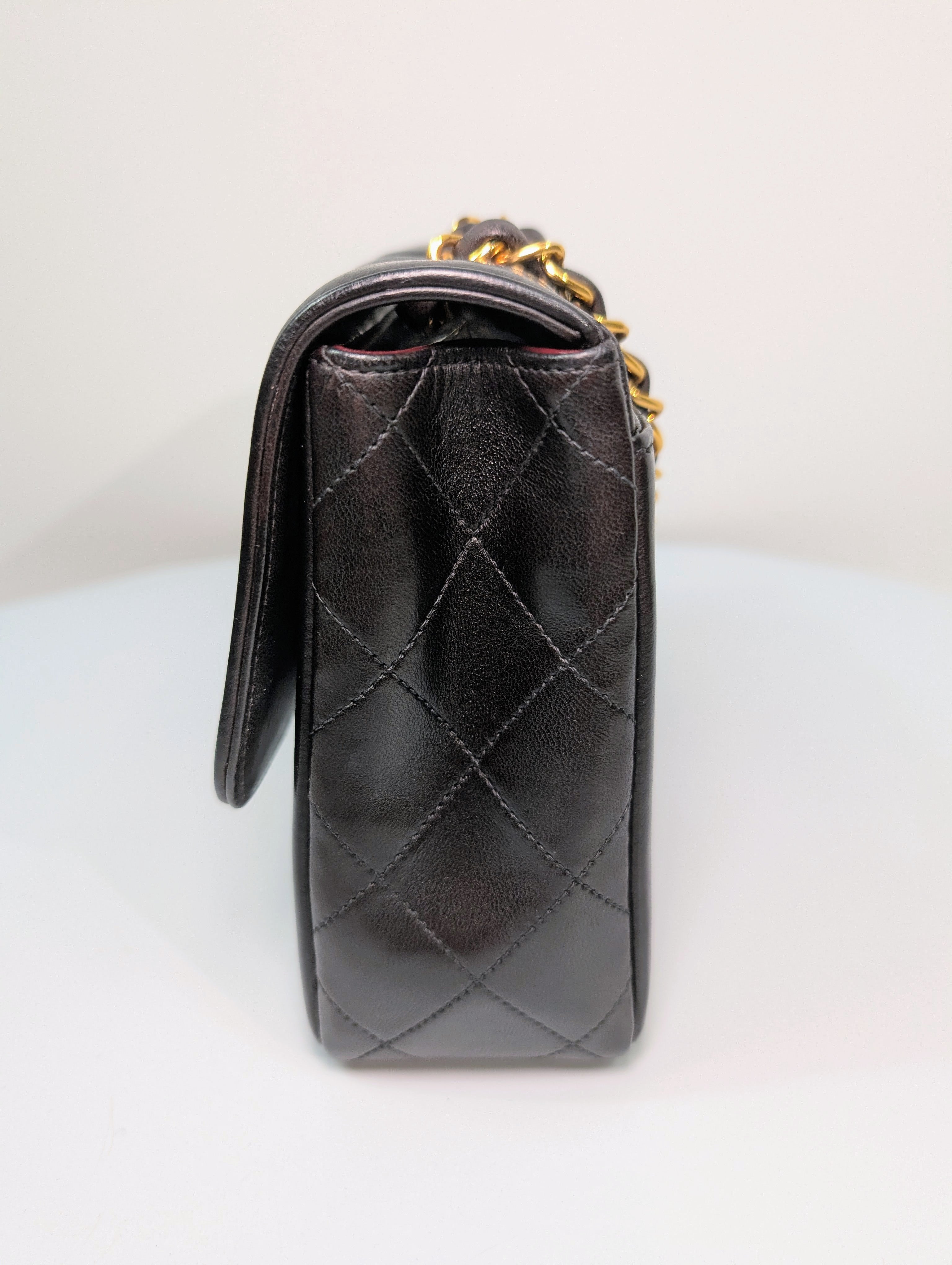 Chanel Vintage Classic Mademoiselle Diana Black Quilted Lambskin Flap Bag, 24K Gold Plated Hardware