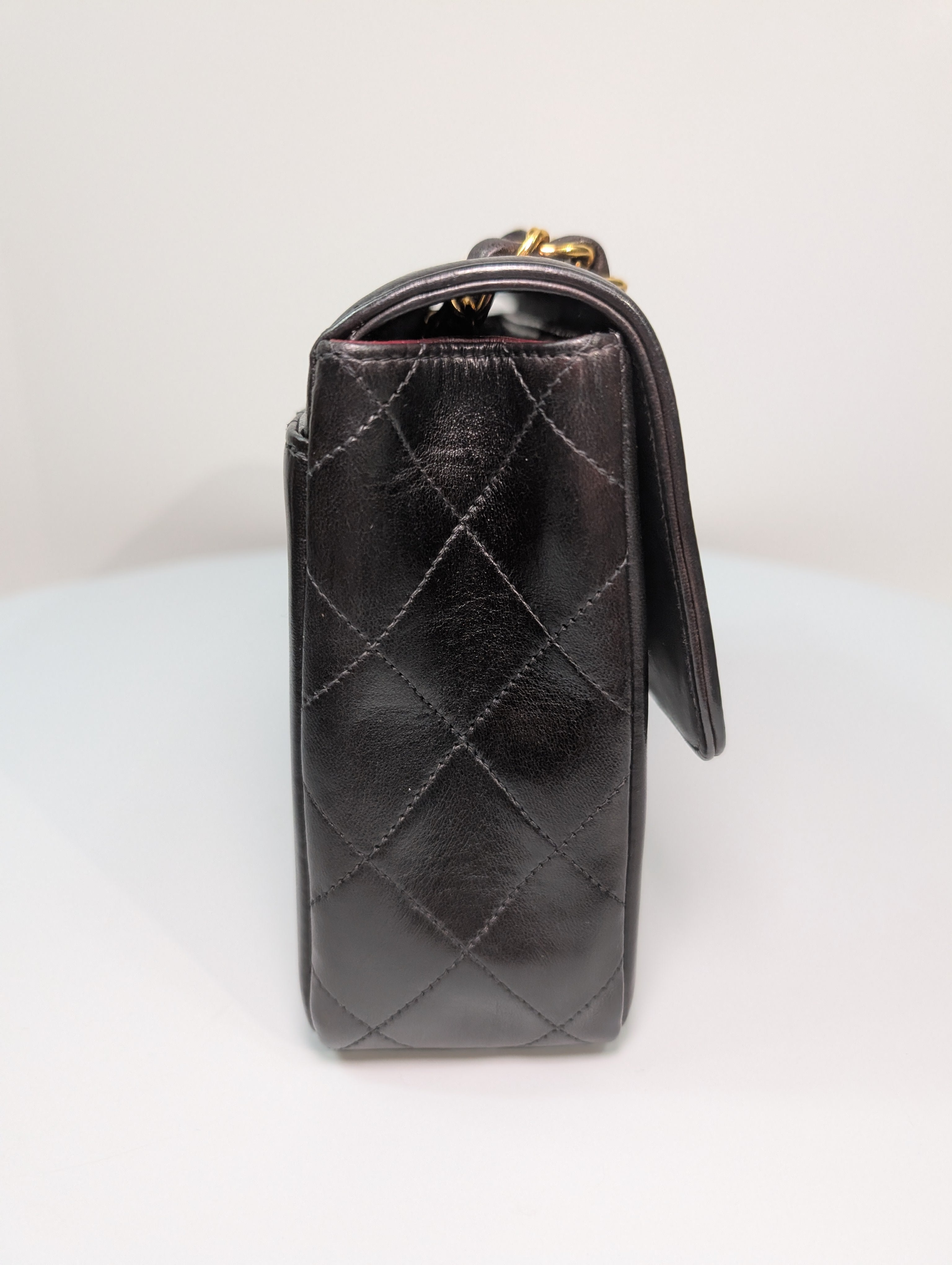 Chanel Vintage Classic Mademoiselle Diana Black Quilted Lambskin Flap Bag, 24K Gold Plated Hardware