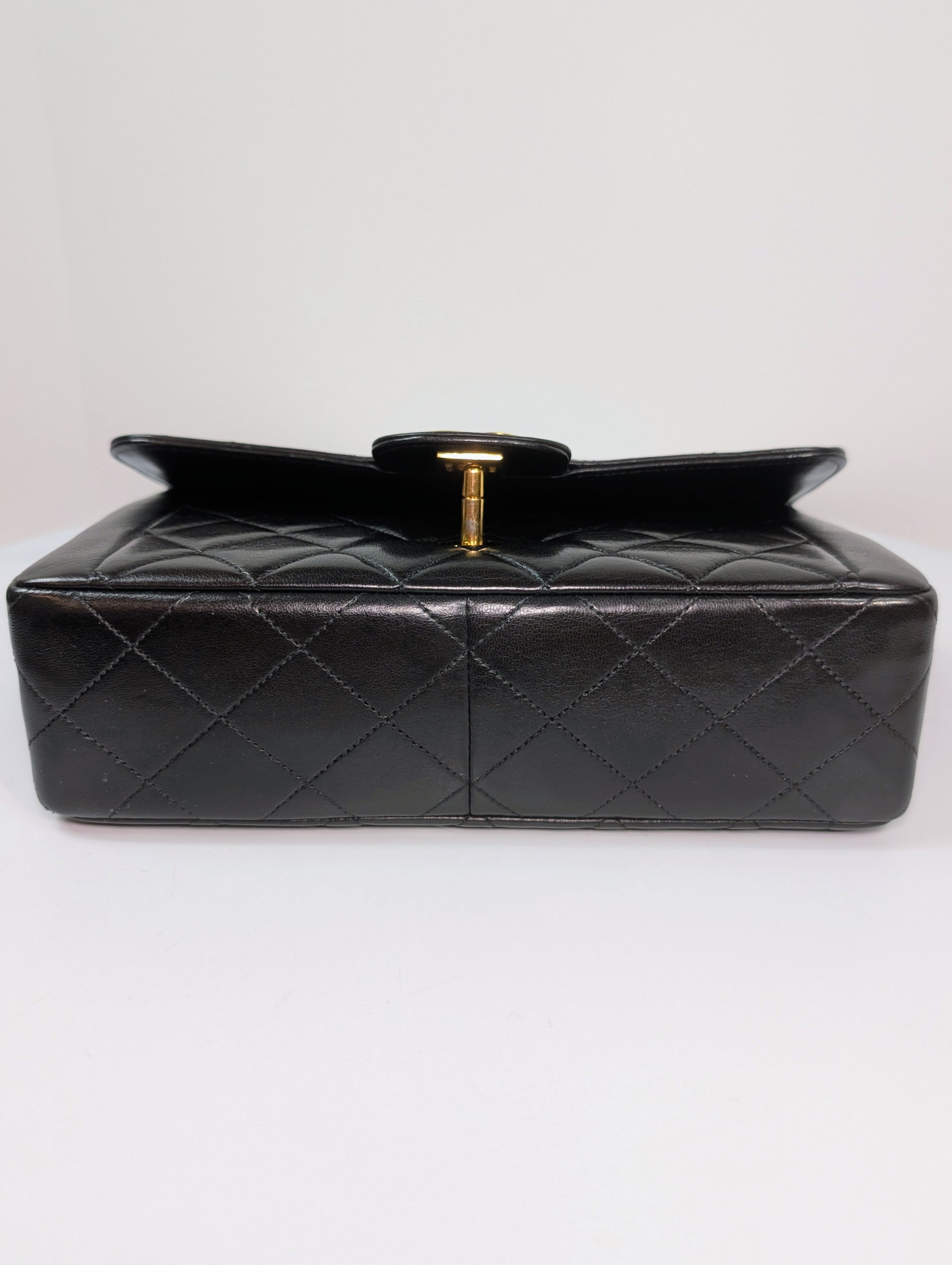 Chanel Vintage Classic Mademoiselle Diana Black Quilted Lambskin Flap Bag, 24K Gold Plated Hardware