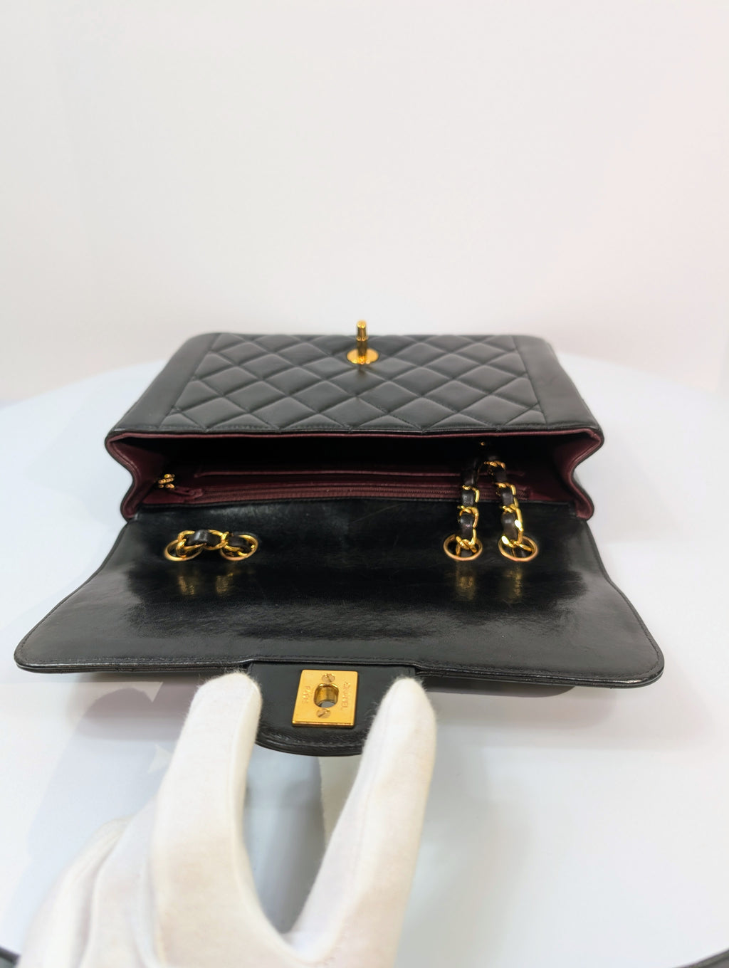 Chanel Vintage Classic Mademoiselle Diana Black Quilted Lambskin Flap Bag, 24K Gold Plated Hardware