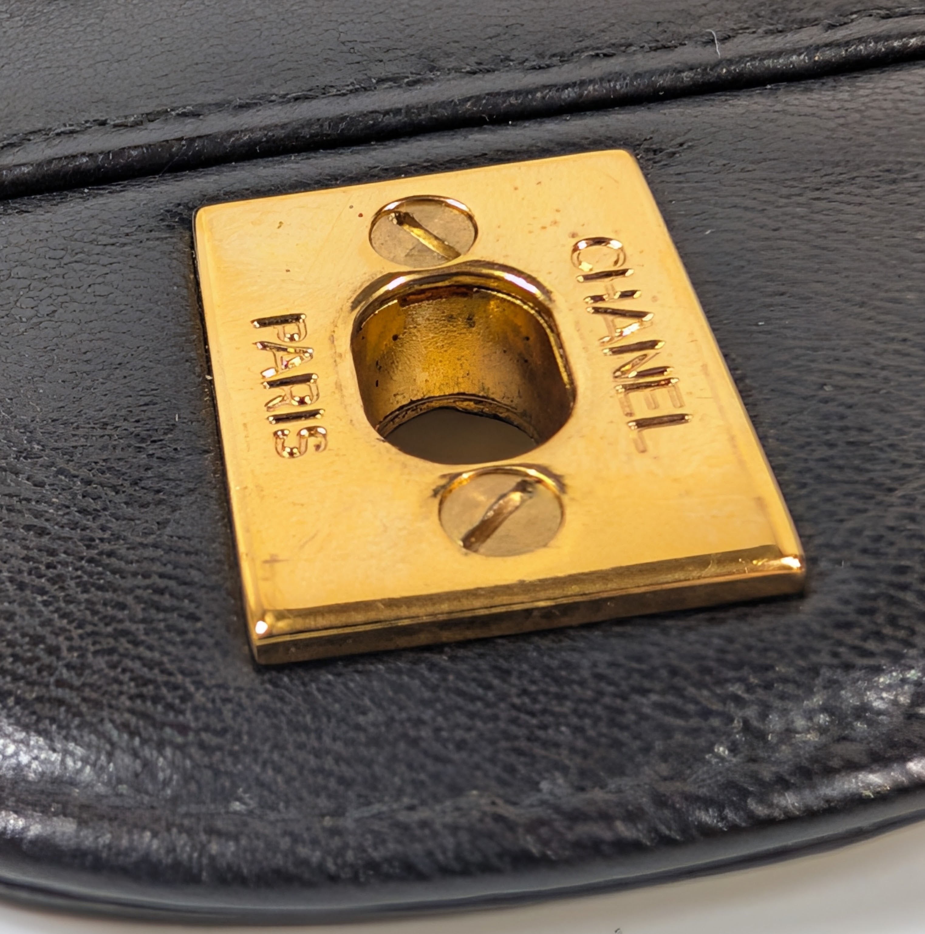 Chanel Vintage Classic Mademoiselle Diana Black Quilted Lambskin Flap Bag, 24K Gold Plated Hardware