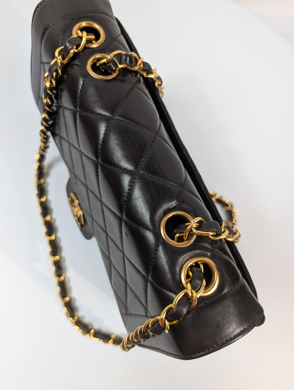 Chanel Vintage Classic Mademoiselle Diana Black Quilted Lambskin Flap Bag, 24K Gold Plated Hardware