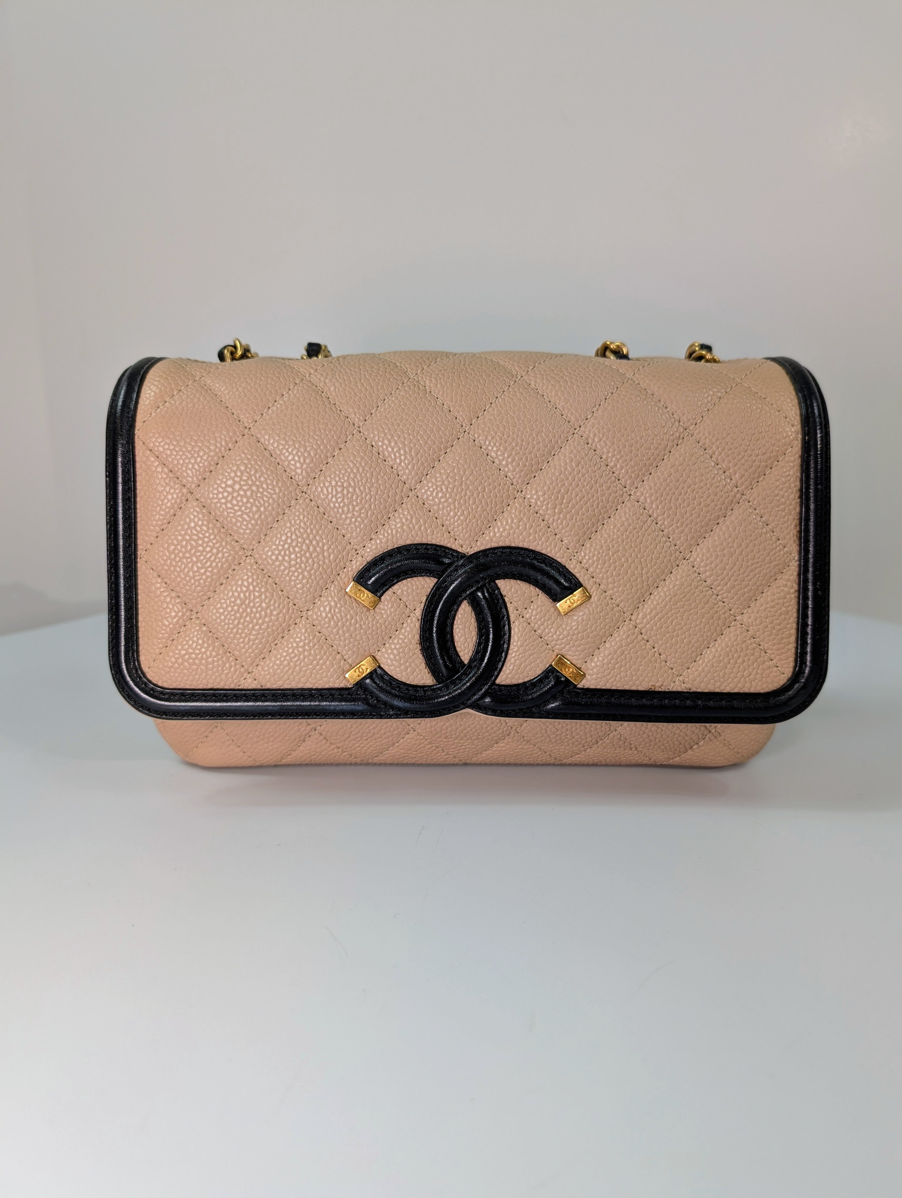 Chanel Rare Vintage Beige Caviar Filigree Flap Bag