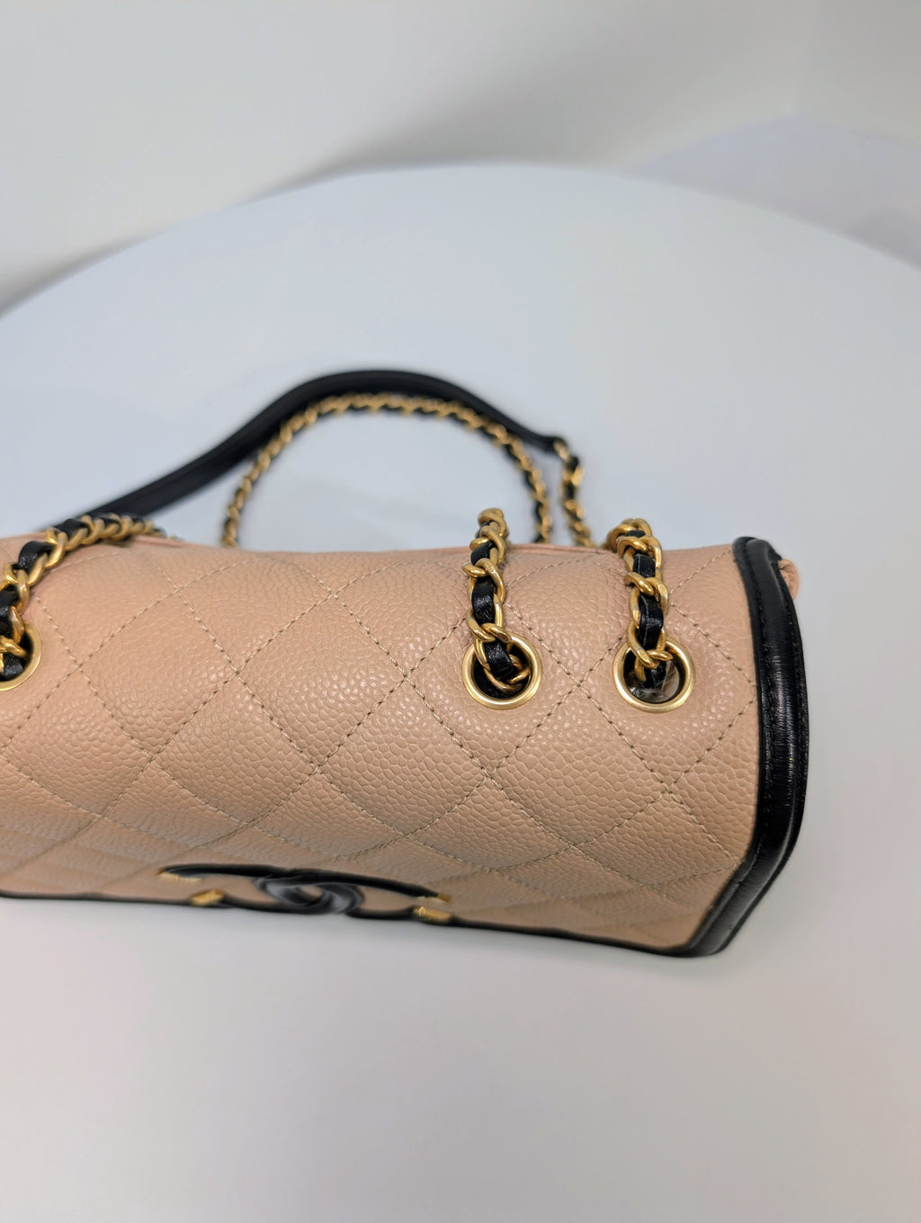 Chanel Rare Vintage Beige Caviar Filigree Flap Bag