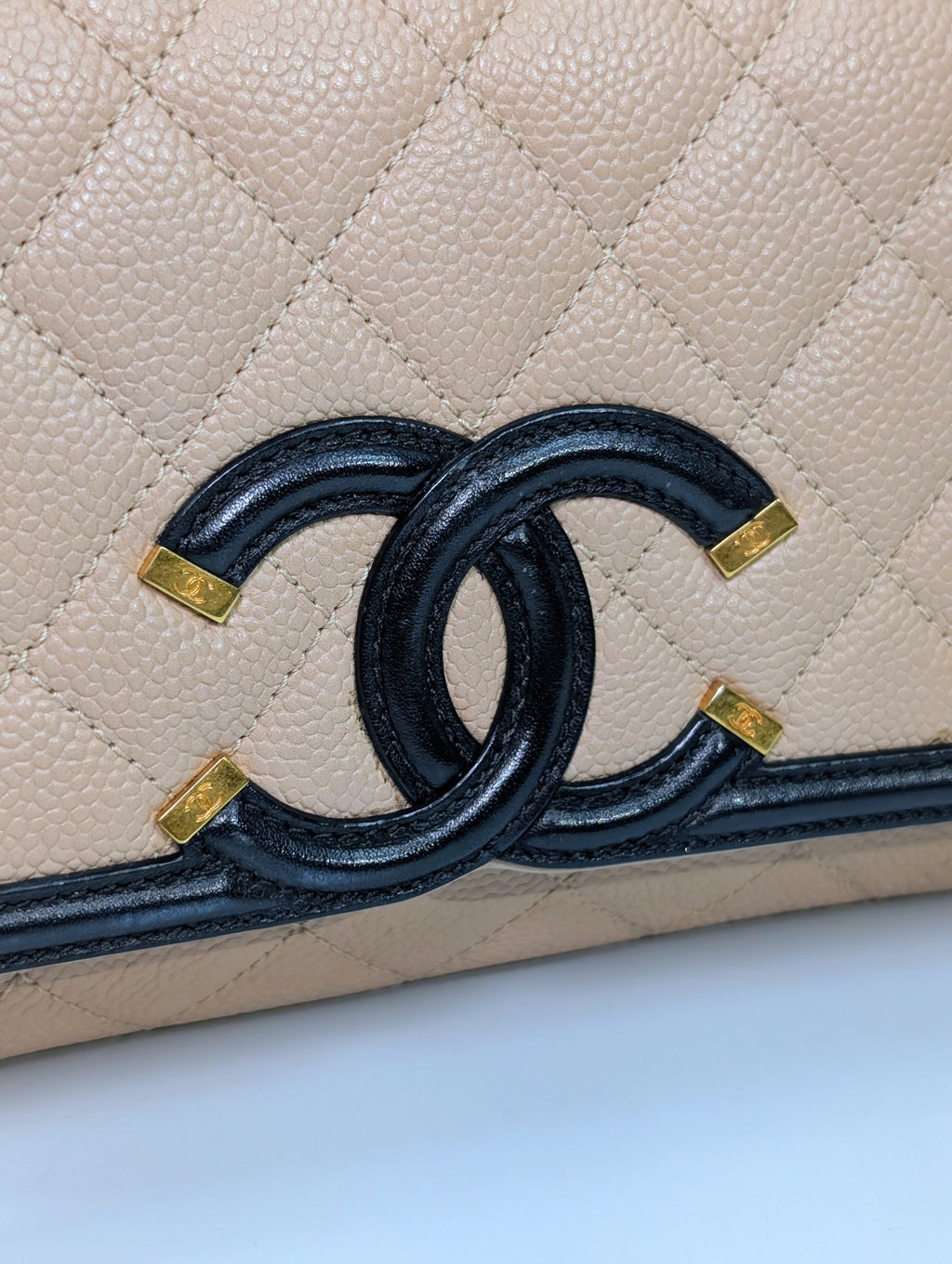 Chanel Rare Vintage Beige Caviar Filigree Flap Bag