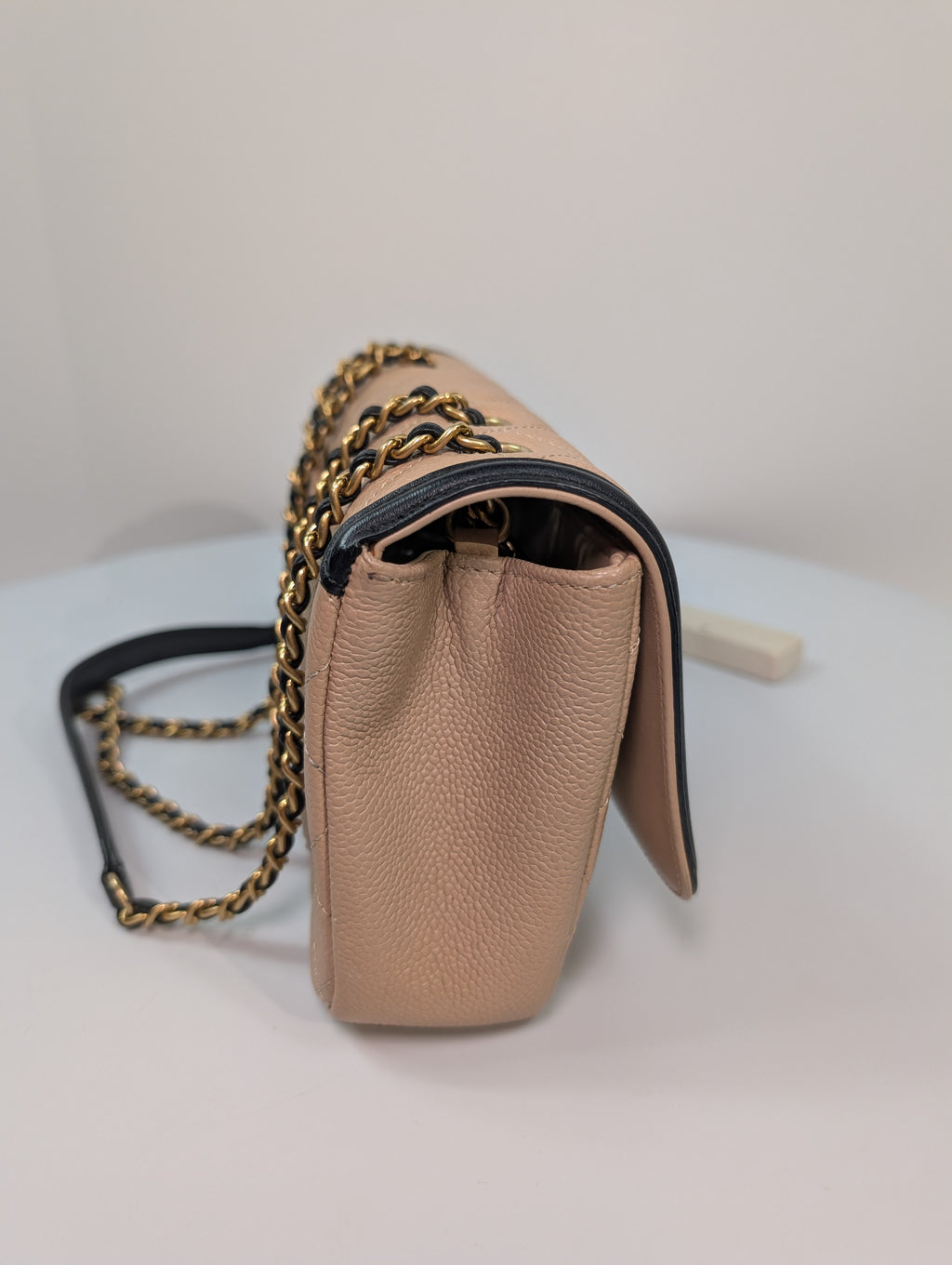 Chanel Rare Vintage Beige Caviar Filigree Flap Bag