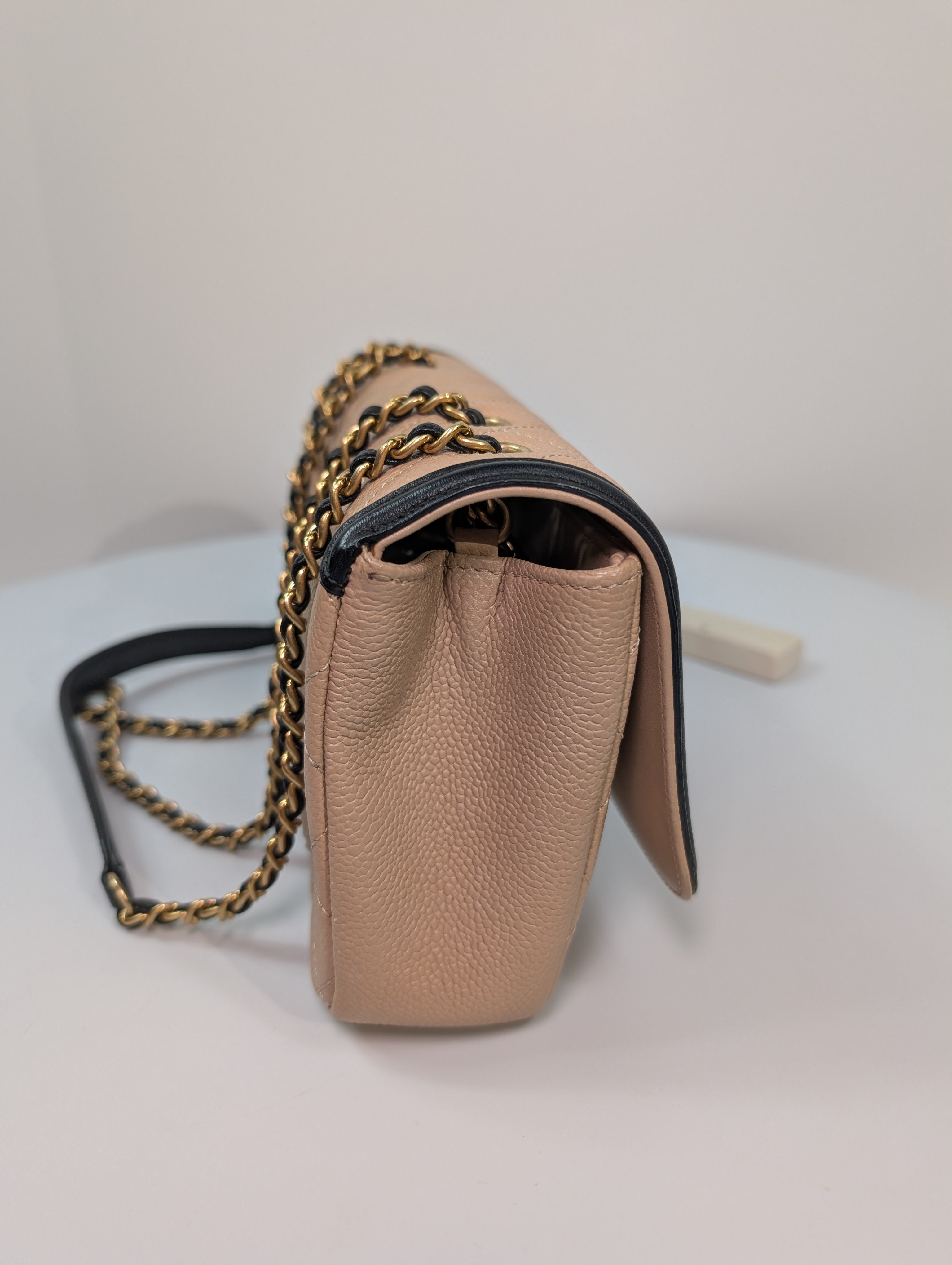 Chanel Rare Vintage Beige Caviar Filigree Flap Bag