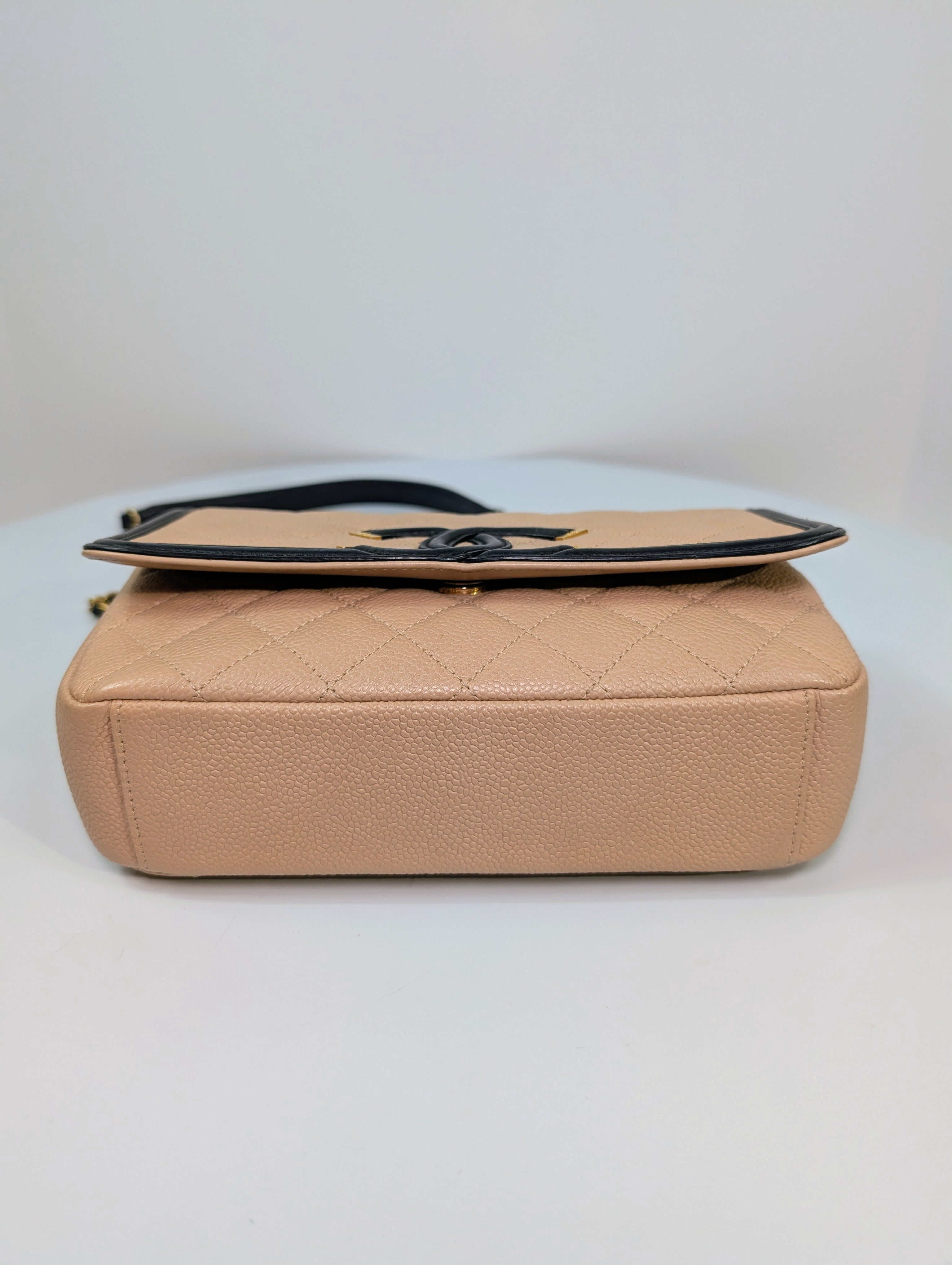 Chanel Rare Vintage Beige Caviar Filigree Flap Bag