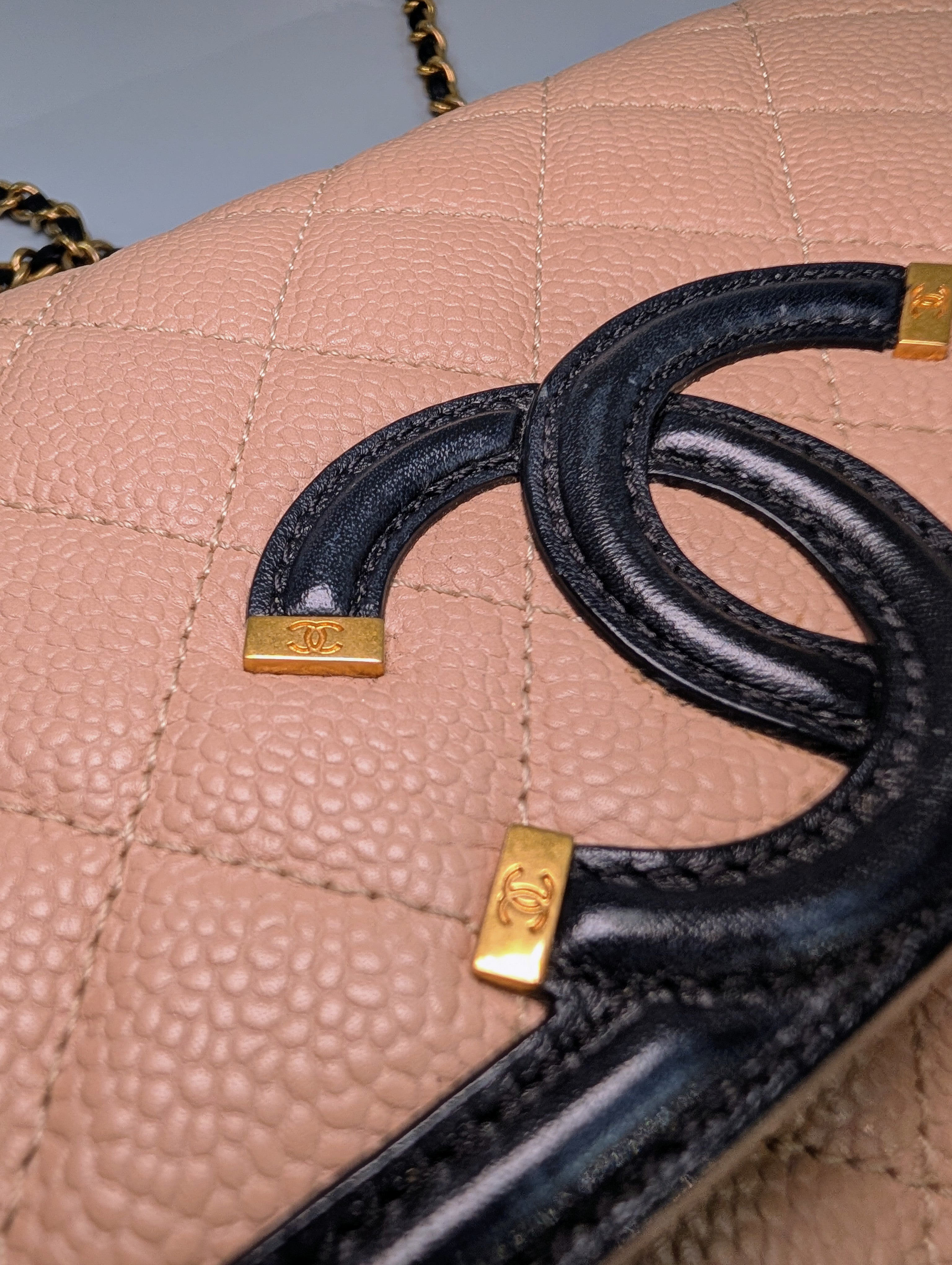 Chanel Rare Vintage Beige Caviar Filigree Flap Bag