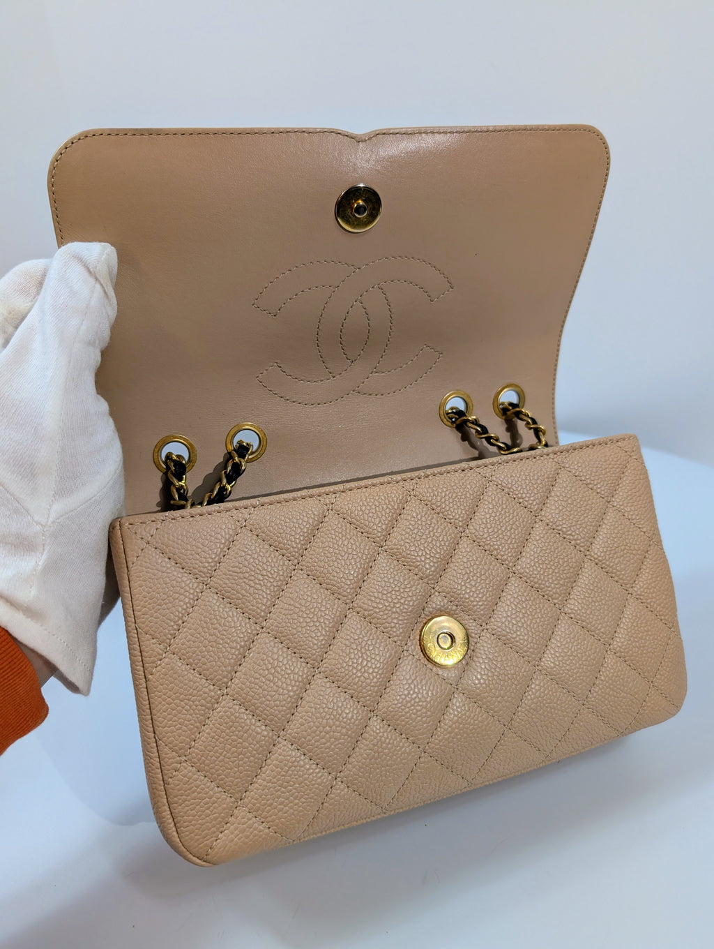 Chanel Rare Vintage Beige Caviar Filigree Flap Bag