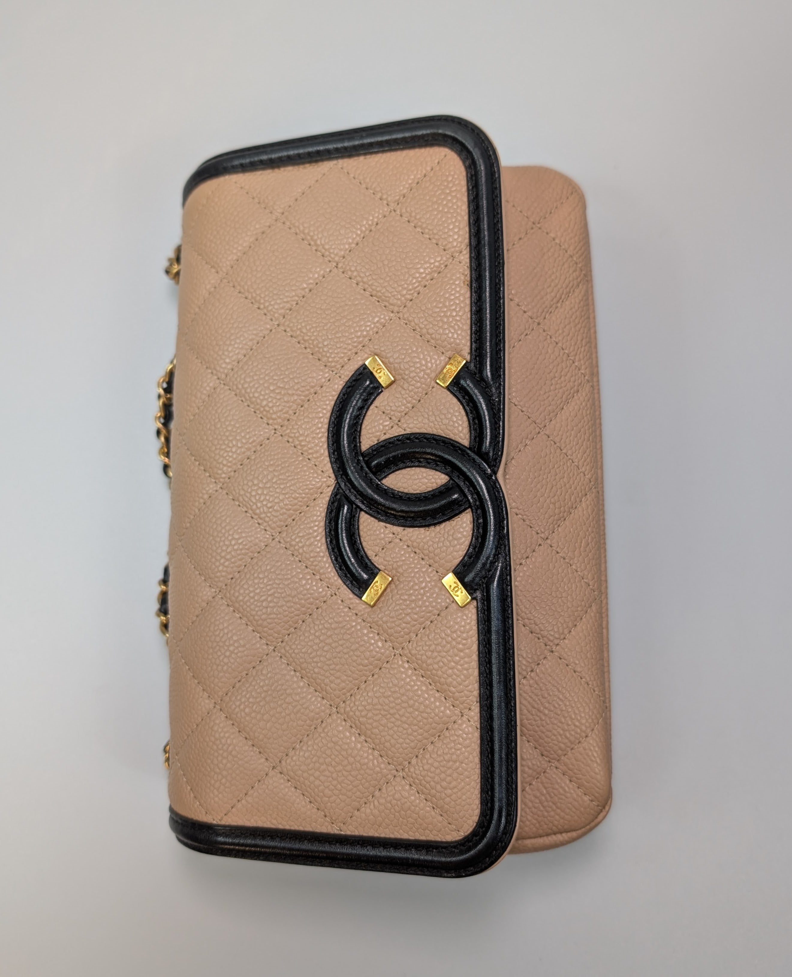 Chanel Rare Vintage Beige Caviar Filigree Flap Bag