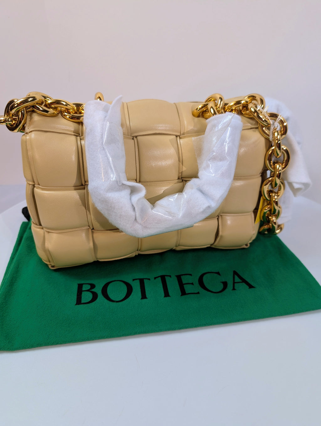 Bottega Veneta Cream Lambskin “The Chain” Cassette Shoulder Bag