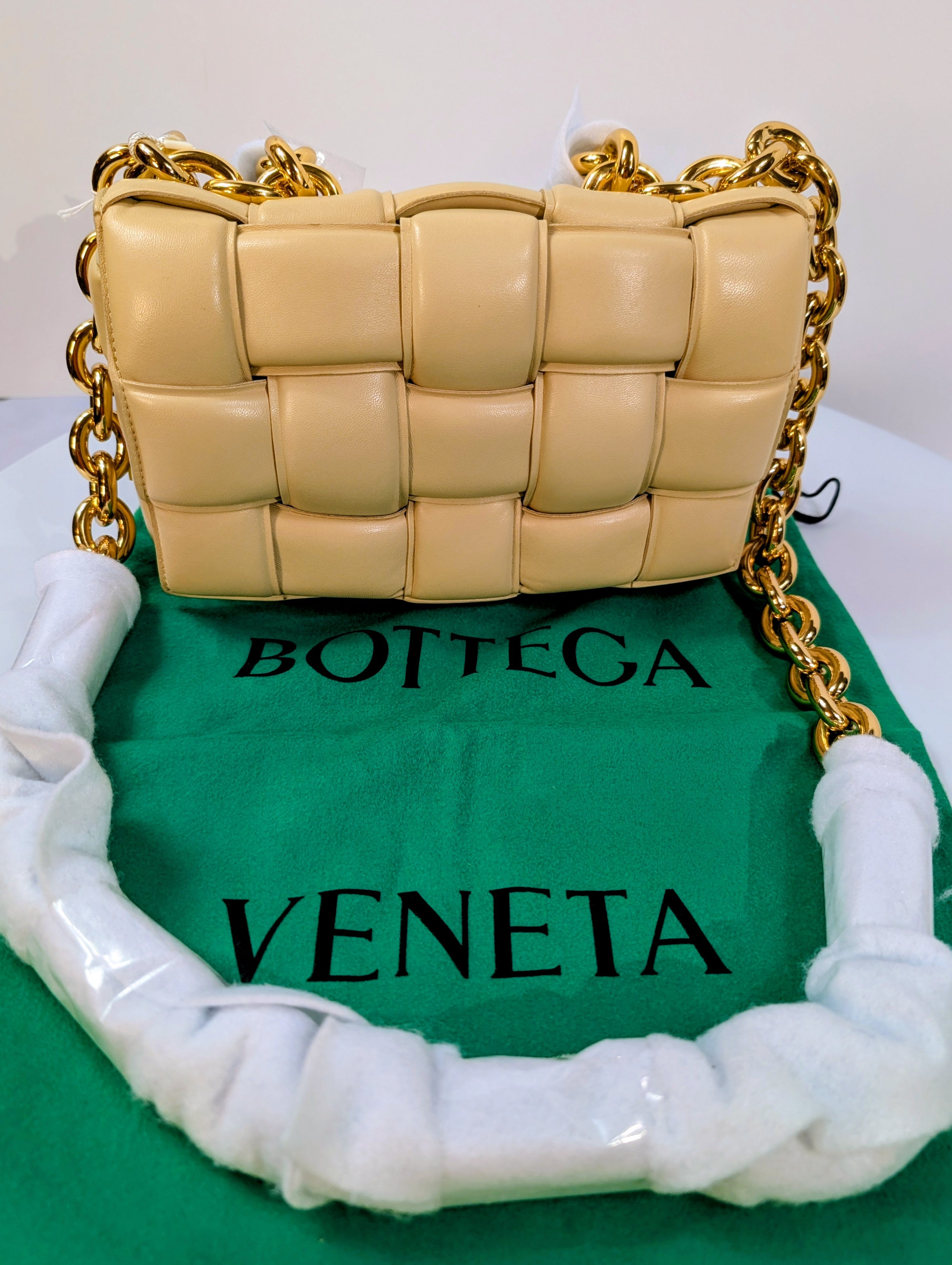 Bottega Veneta Cream Lambskin “The Chain” Cassette Shoulder Bag
