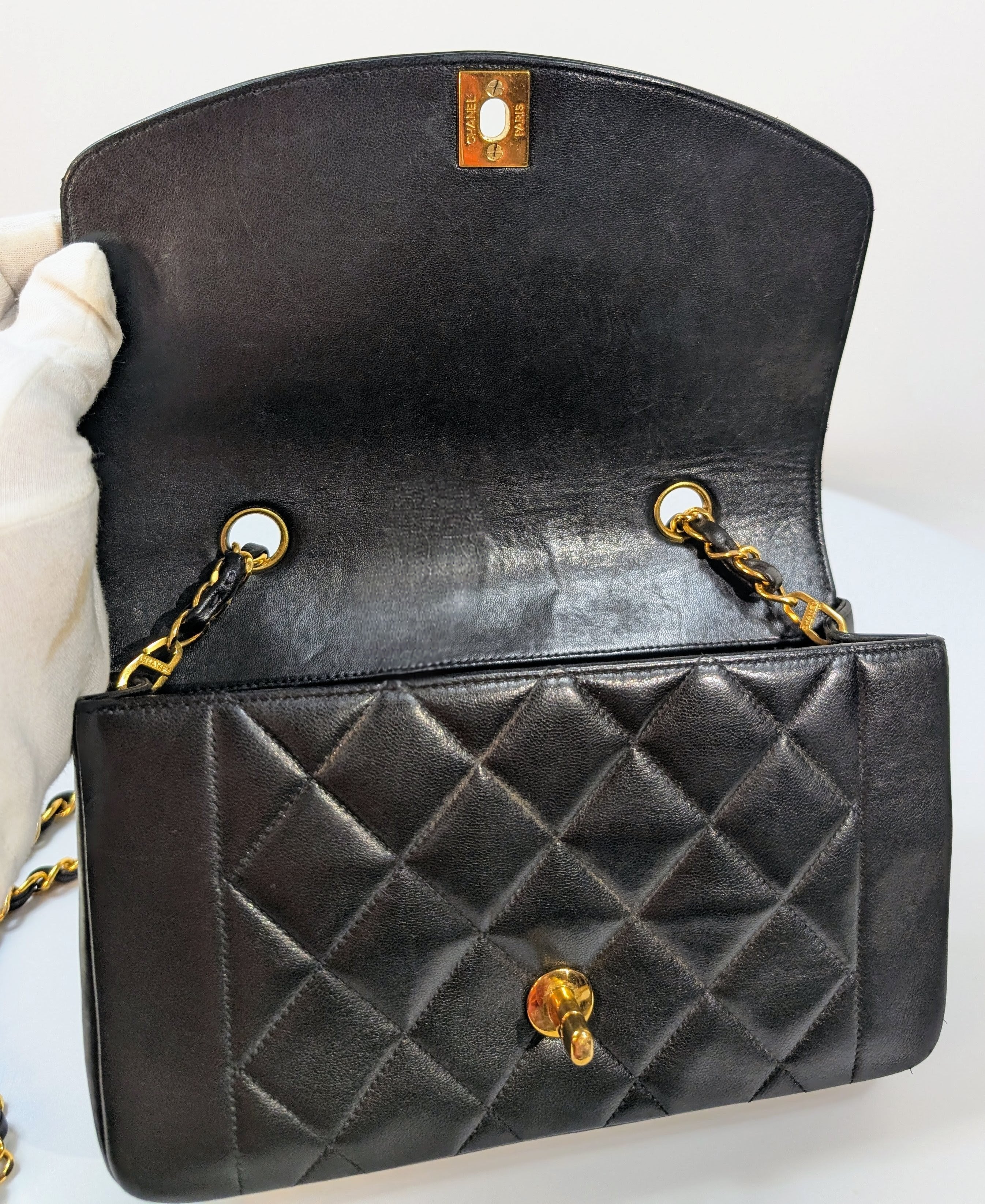 Chanel Vintage Black Medium Diana Quilted Lambskin Flap Bag