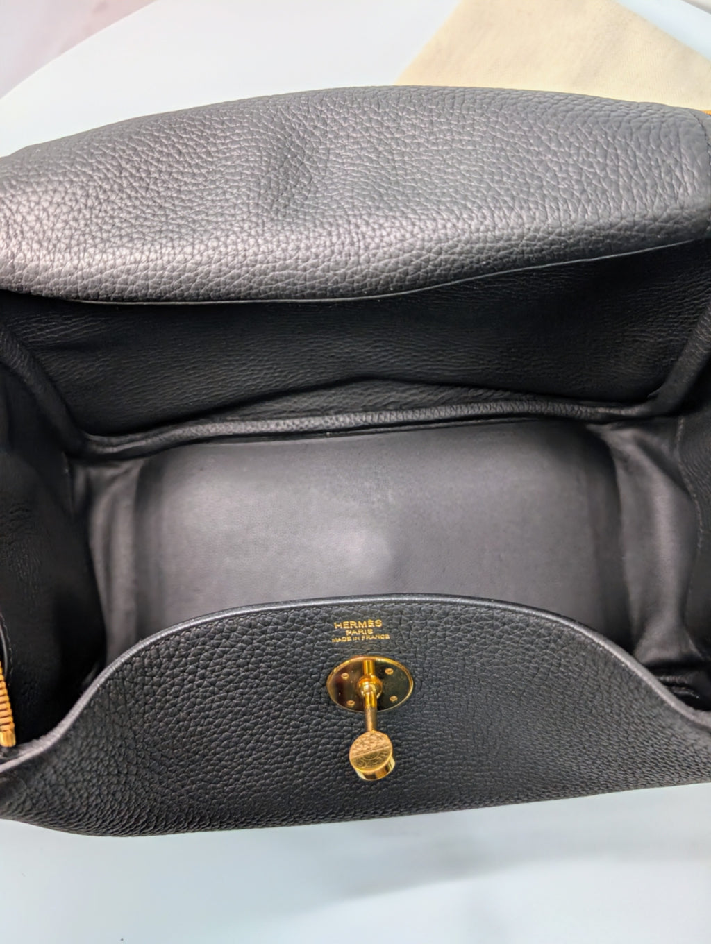 Hermes Black Taurillon Clemence Leather Lindy 26